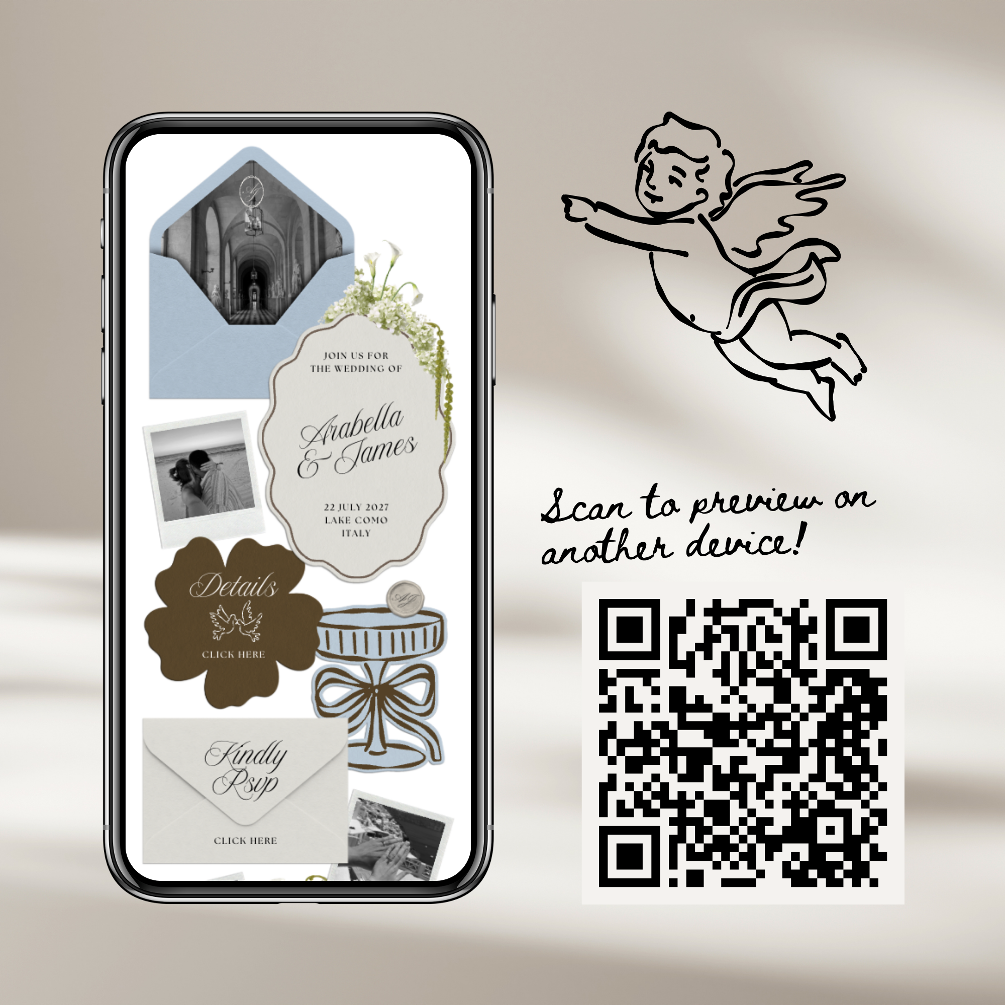 Wedding Website Template with RSVP (Brown & Dusty Blue)