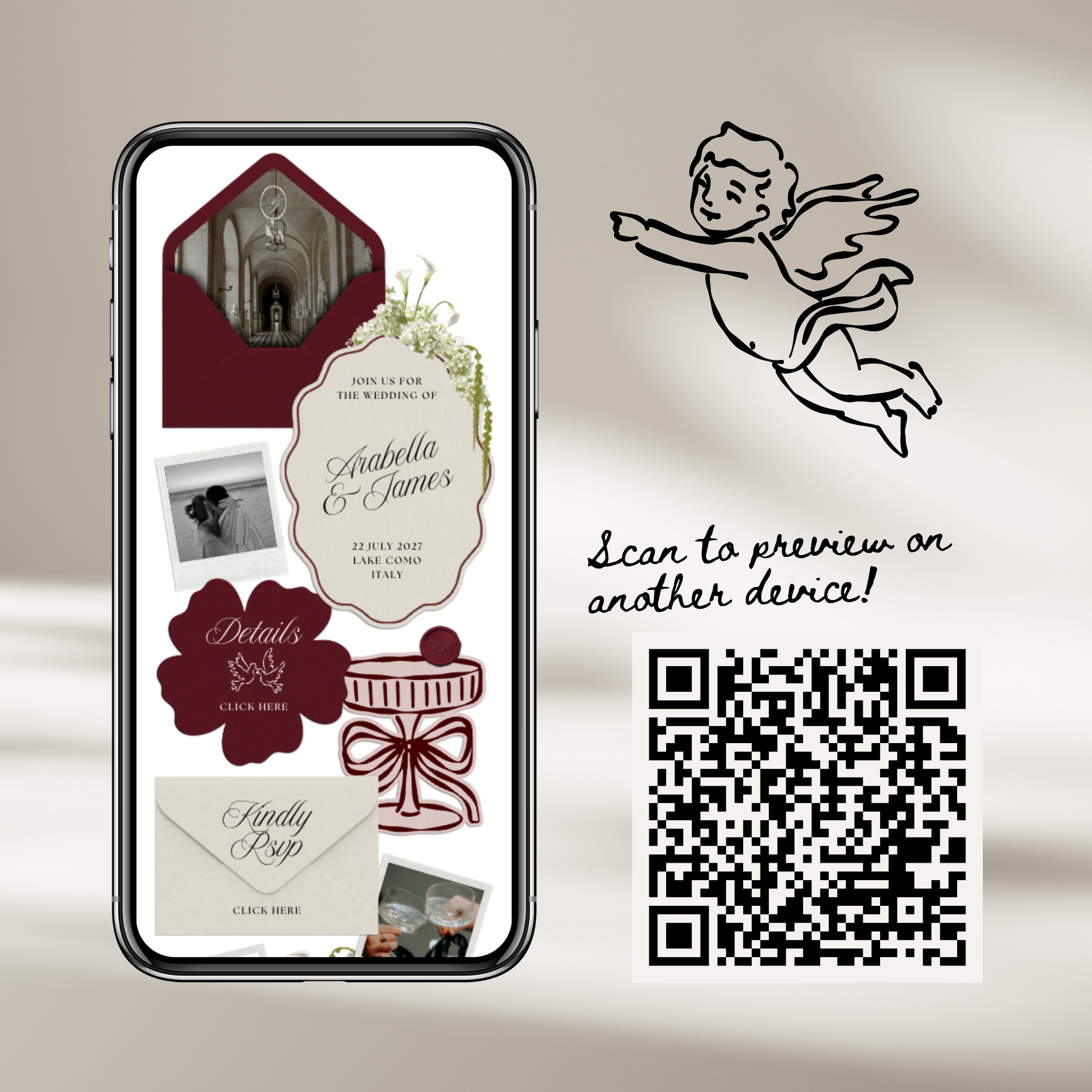 Wedding Website Template with RSVP (Burgundy & Ivory)