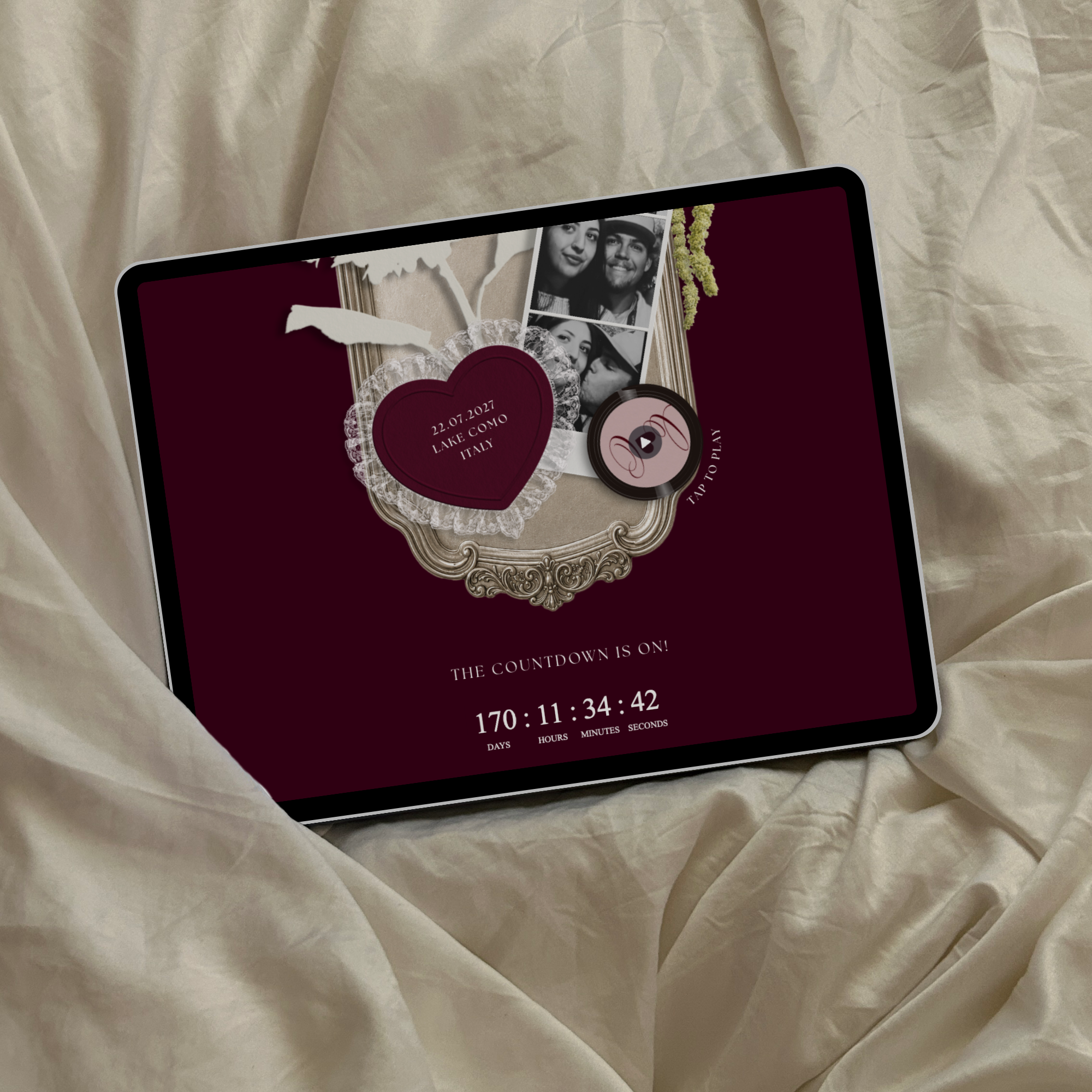Save The Date Wedding Website Template (Photo Booth Animation 01 - Burgundy)