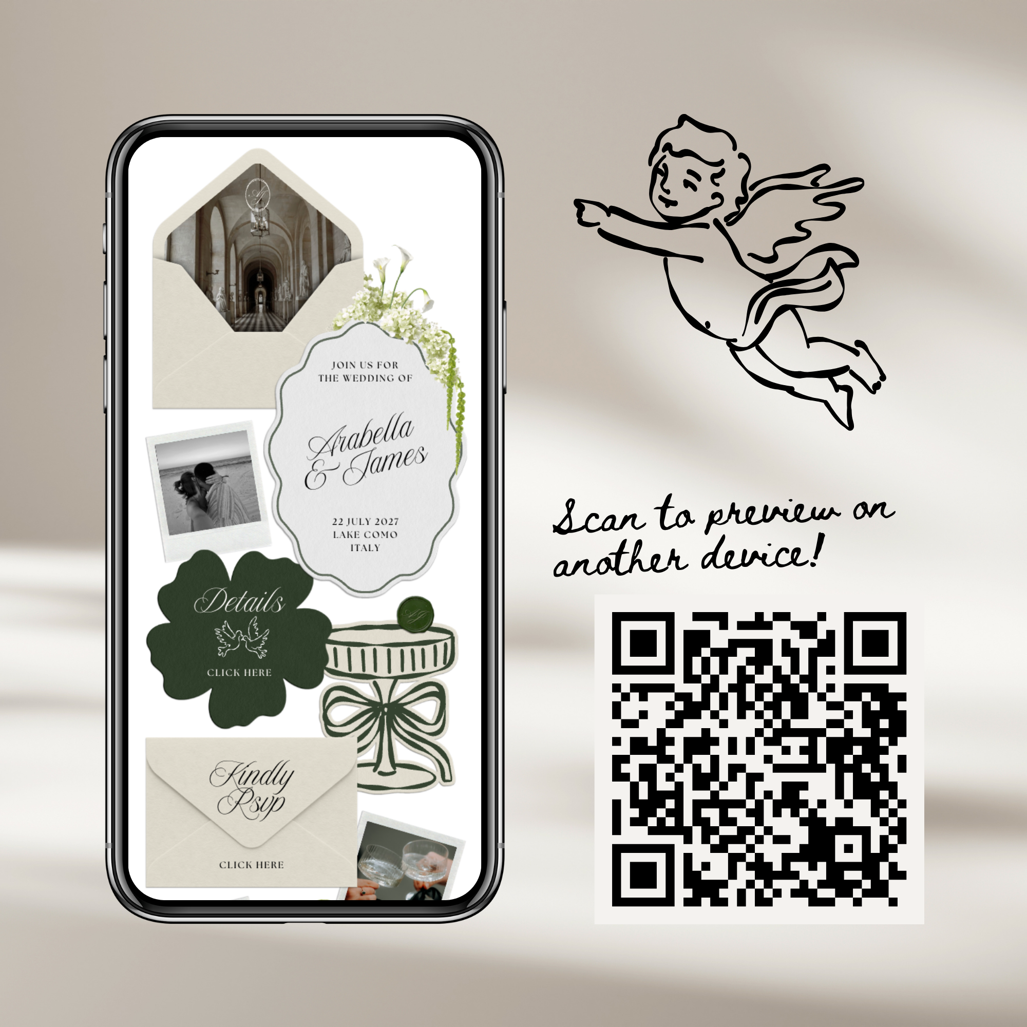 Wedding Website Template with RSVP (White & Green)