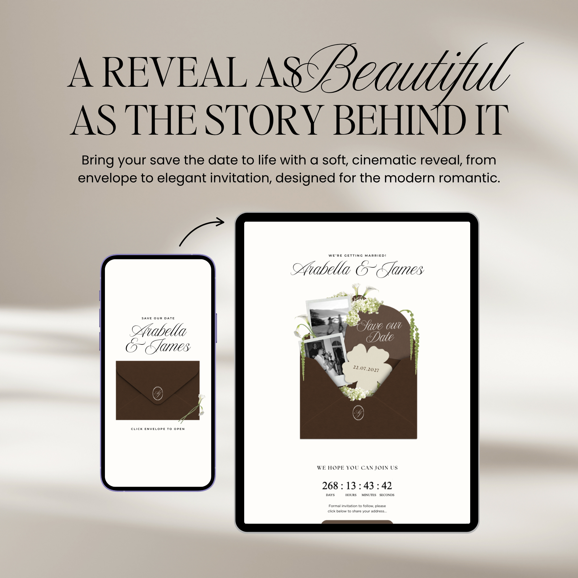 Save The Date Wedding Website Template (Brown & Ivory)
