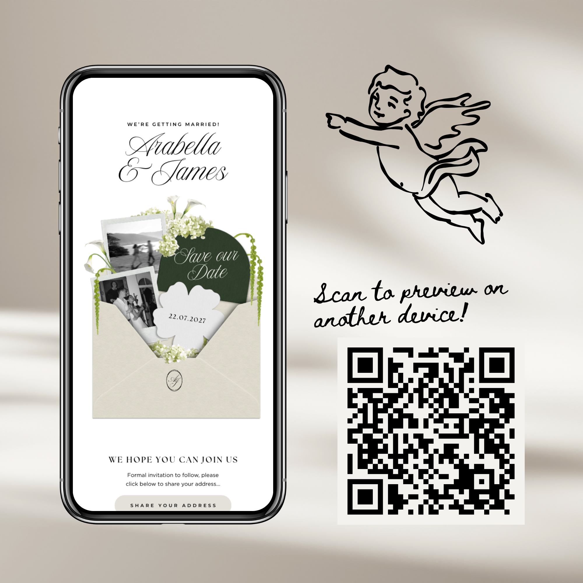 Save The Date Wedding Website Template (White & Green)