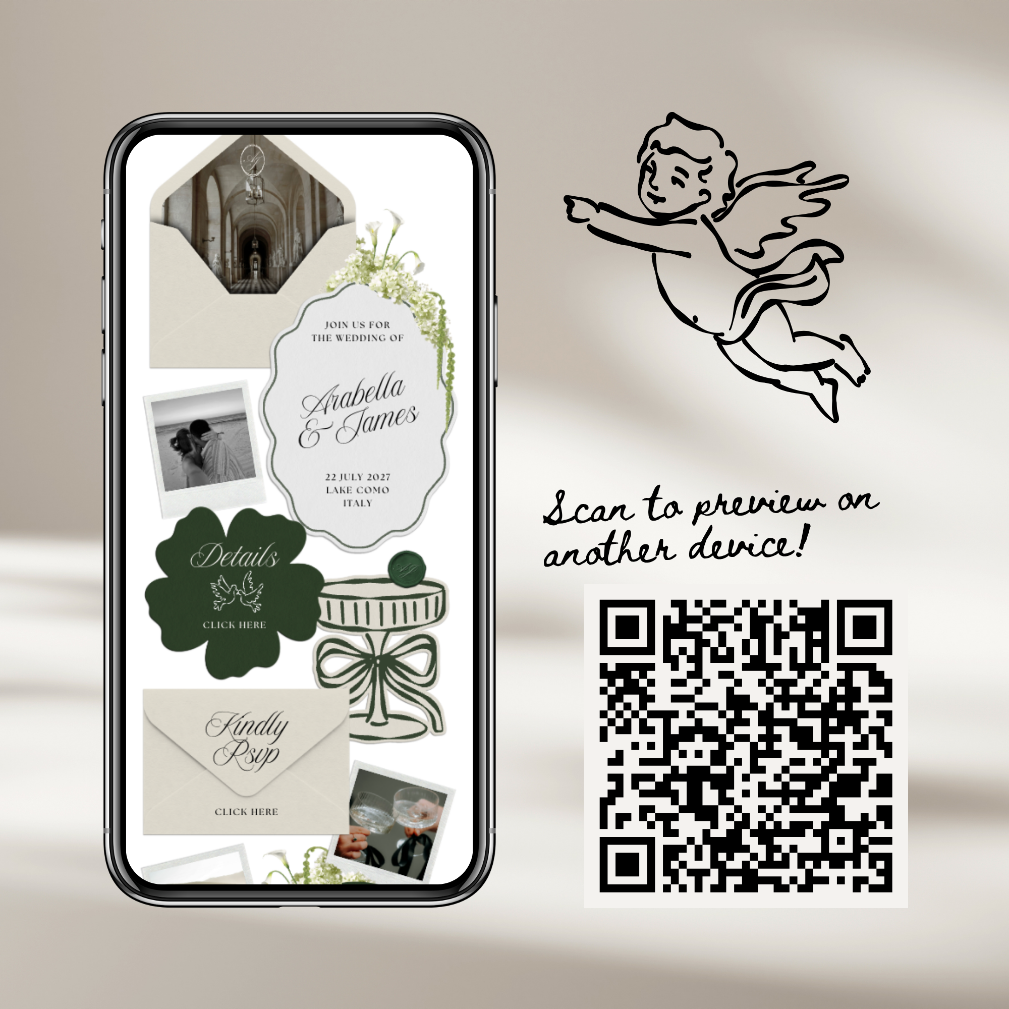 Wedding Website Template with RSVP (White & Green)