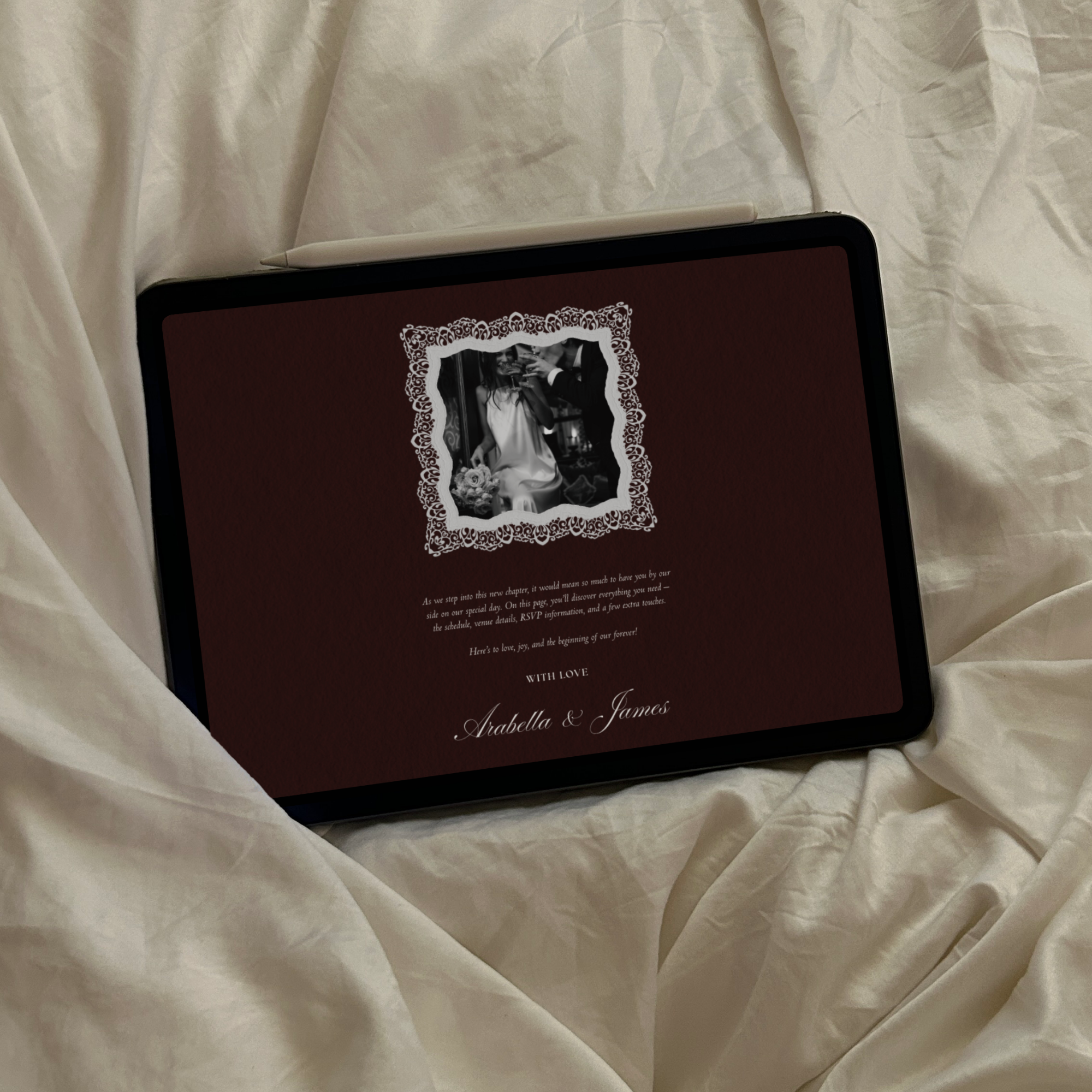 Old Money Wedding Website Template with RSVP (Burgundy)