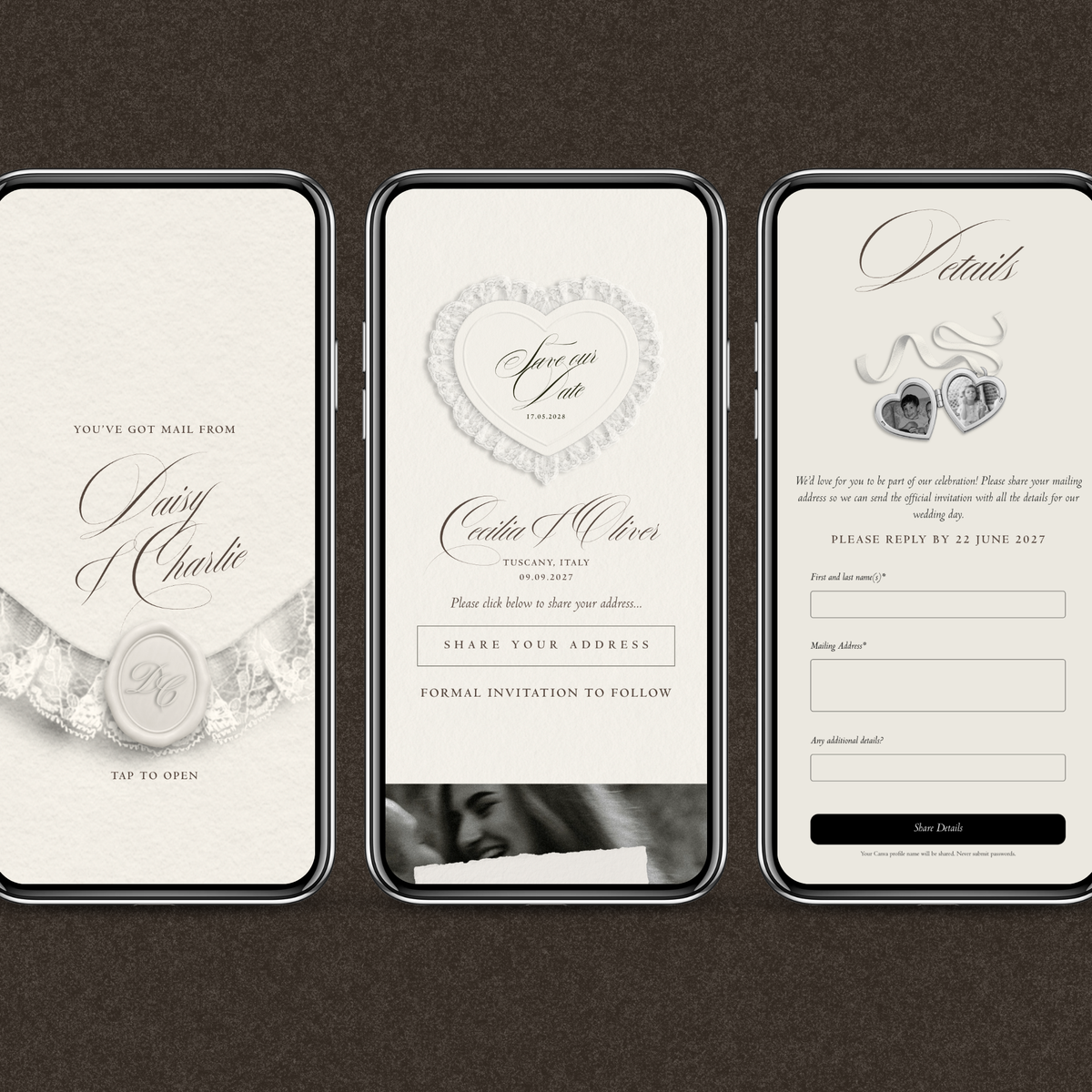 Lace Heart Save The Date Website Template (Lace 03 - Ivory)