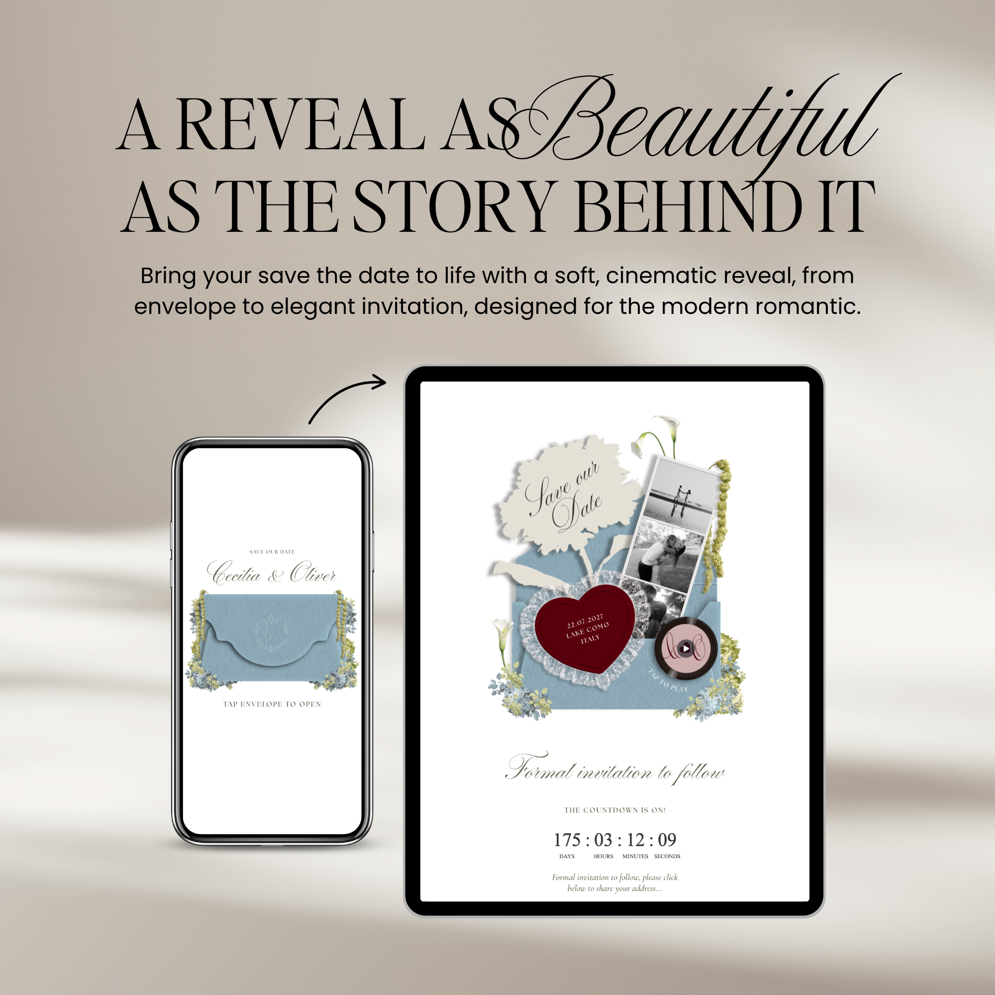 Save The Date Wedding Website Template (Envelope 04 - Blue & Pink)
