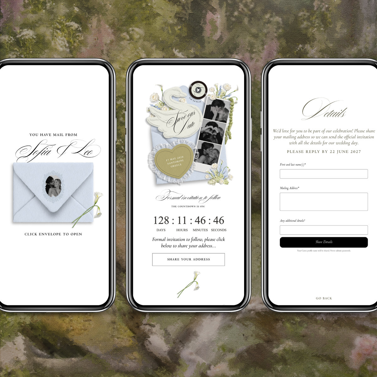 Save The Date Wedding Website Template (Envelope 05 - Blue + Green)