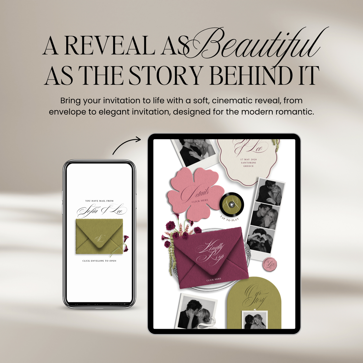 Wedding Website Template with RSVP (Envelope 06 - Chartreuse, Pink + Burgundy)