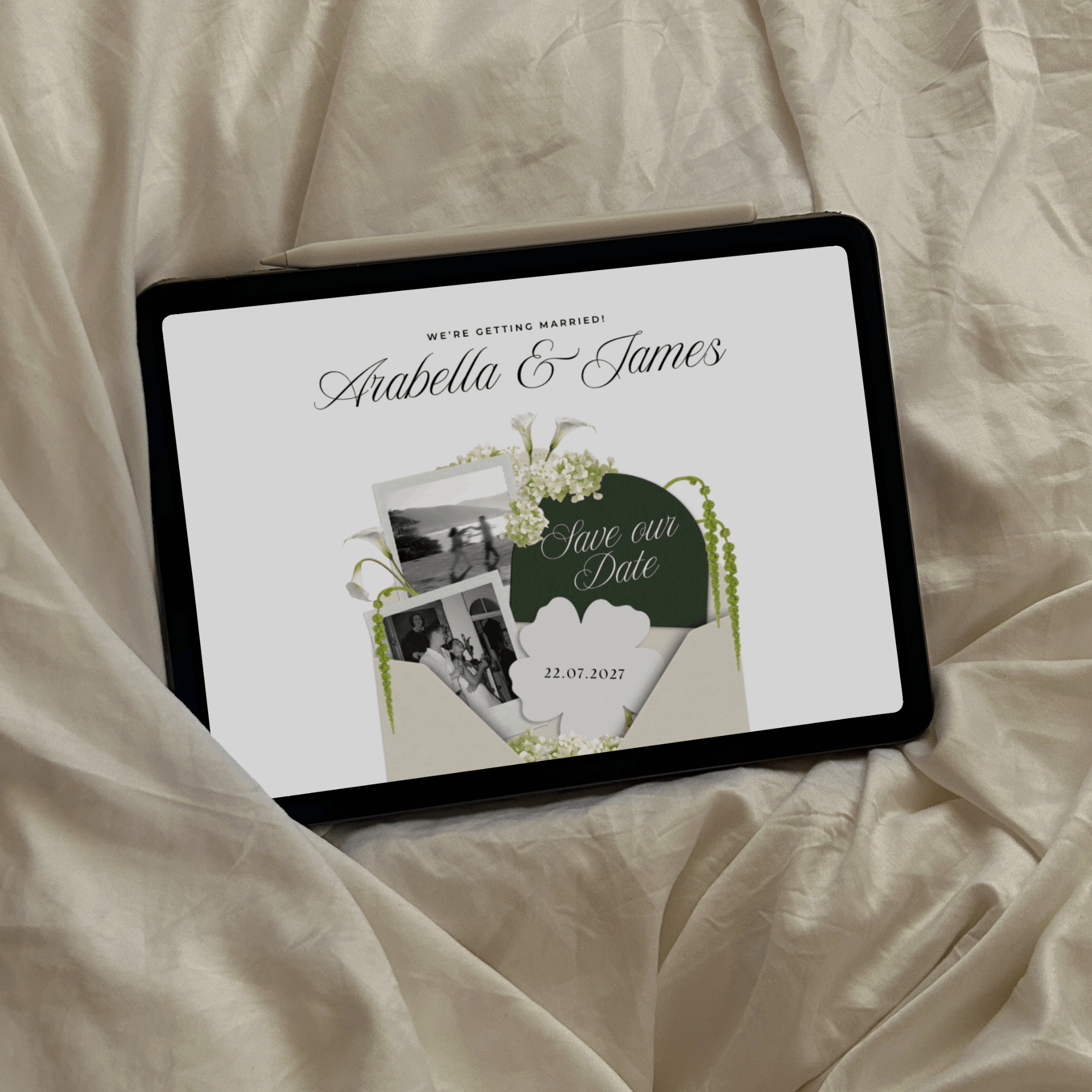Save The Date Wedding Website Template (White & Green)