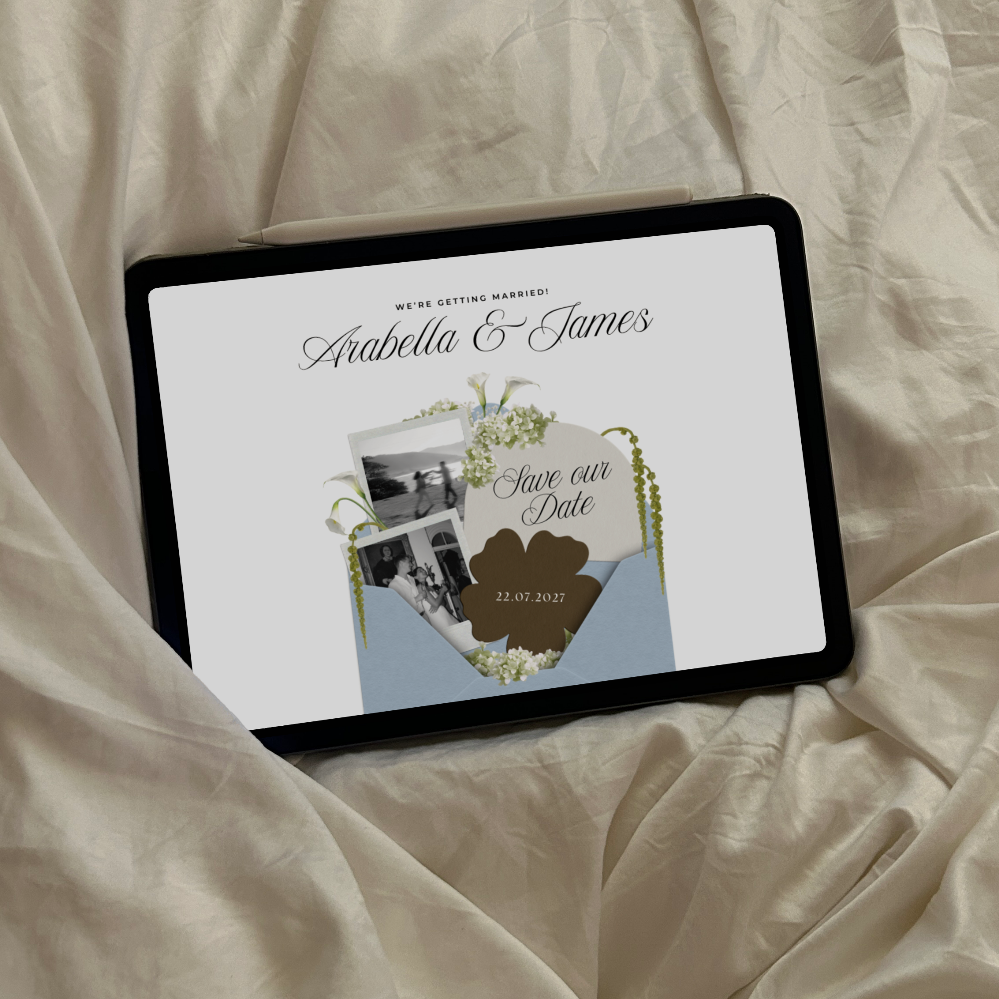 Save The Date Wedding Website Template (Brown & Dusty Blue)