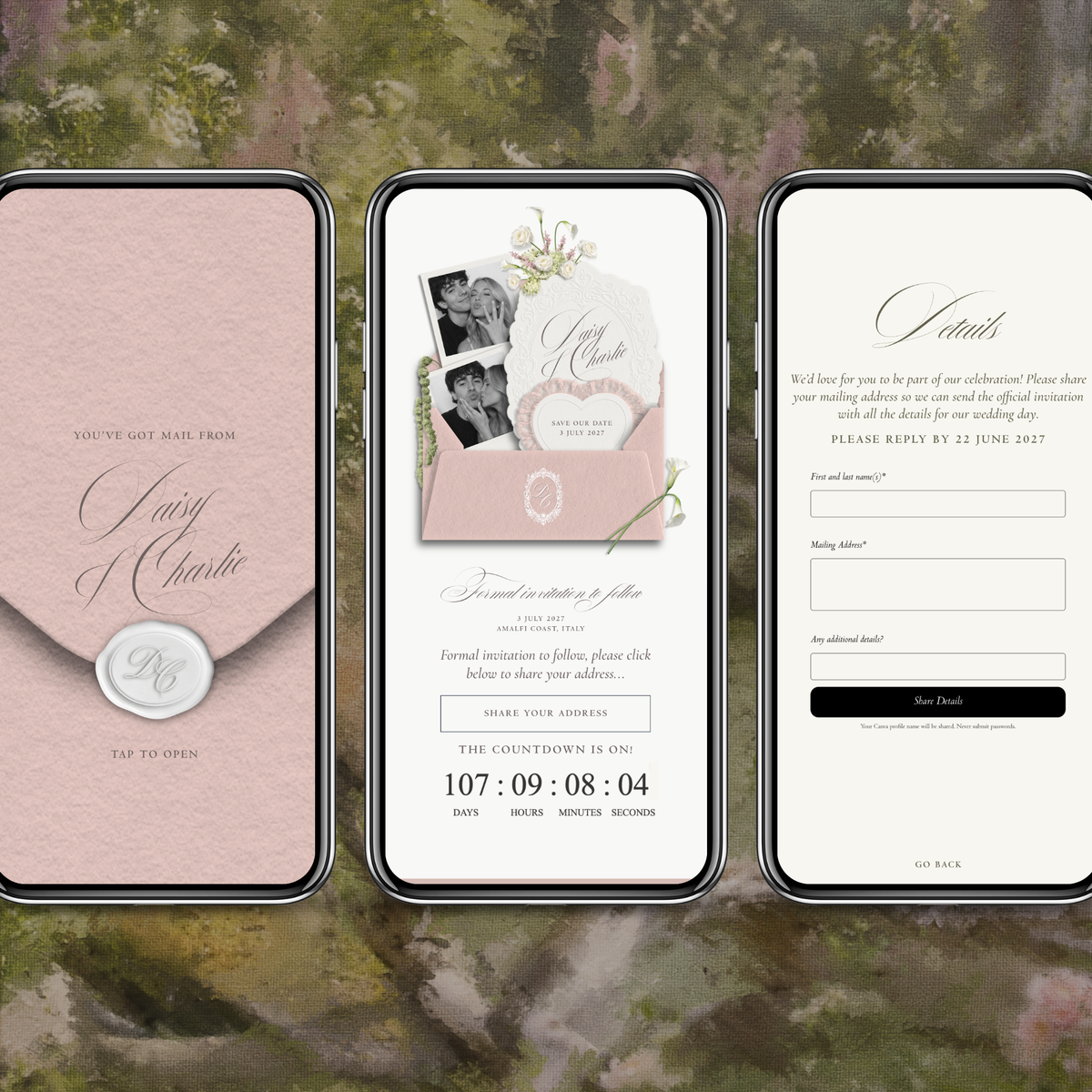 Save The Date Wedding Website Template (Envelope 07 - Pink + Ivory)