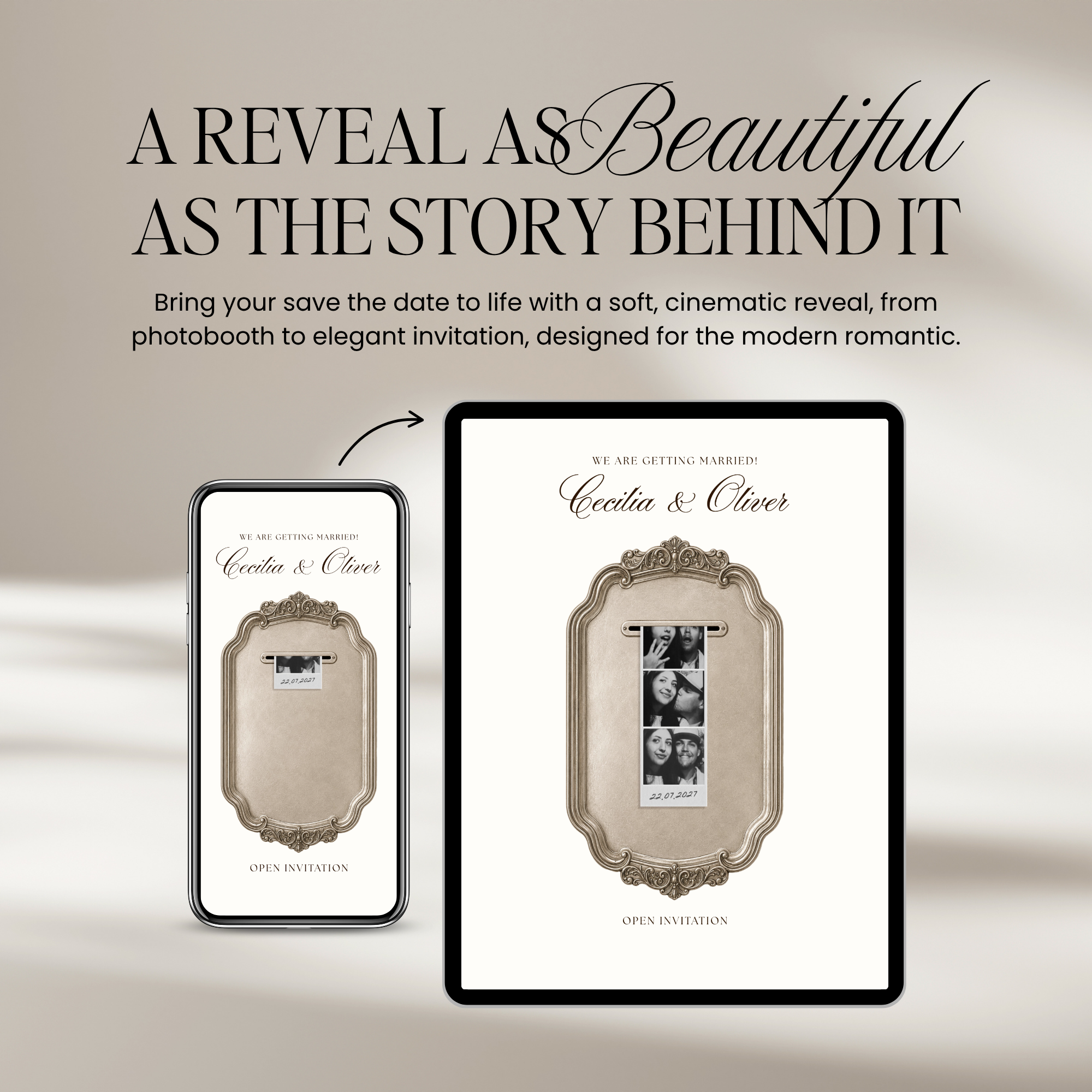 Save The Date Wedding Website Template (Photo Booth Animation 01 - Ivory)
