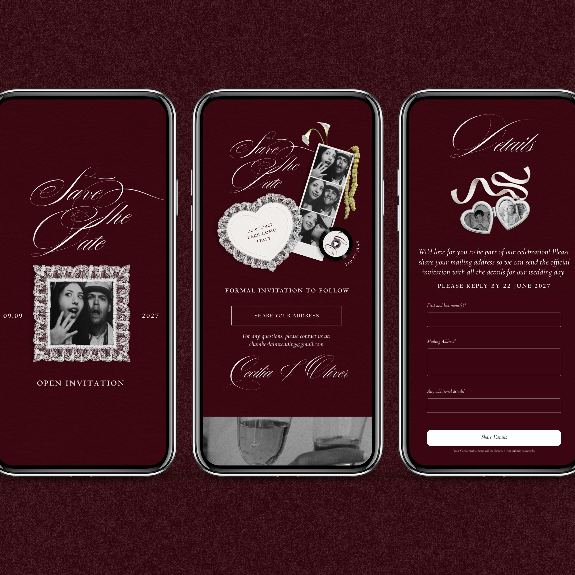 Save The Date Website Template (Romantic 01 - Burgundy)