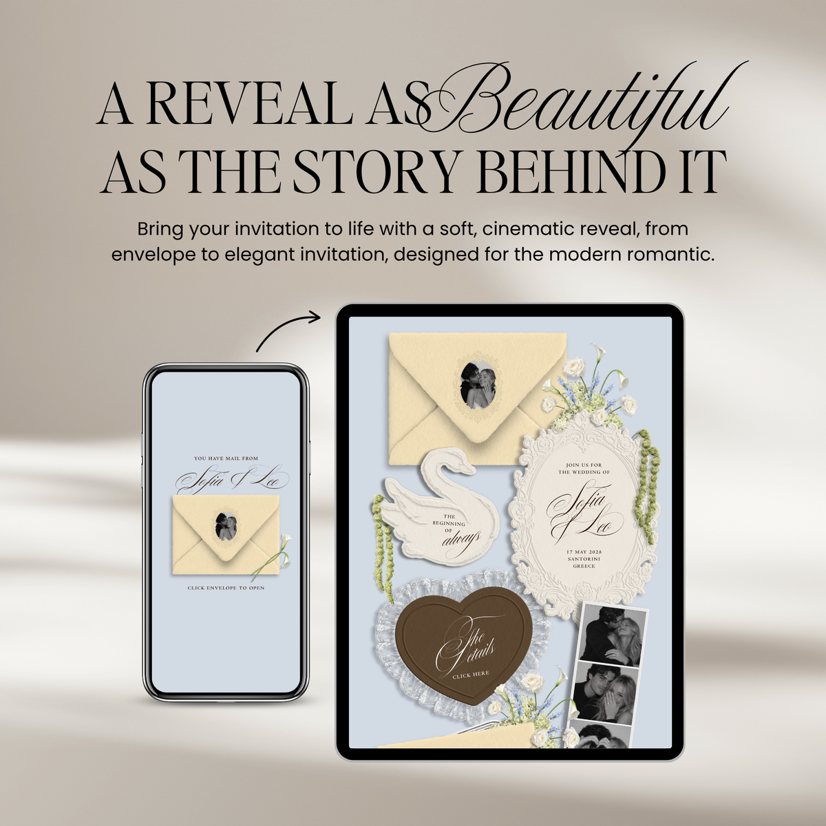 Wedding Website Template with RSVP (Envelope 05 - yellow, blue + brown)