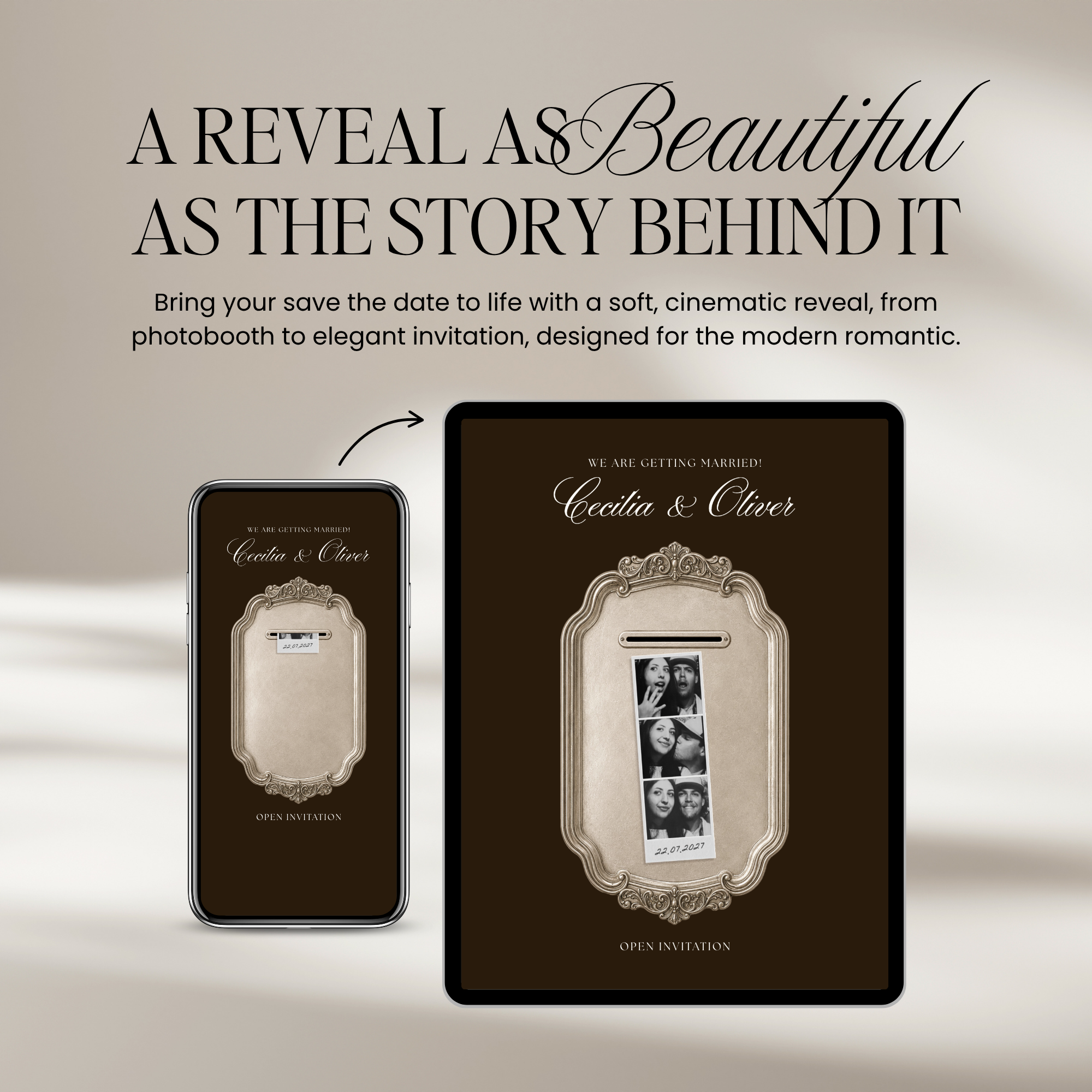 Save The Date Wedding Website Template (Photo Booth Animation 01 - Brown)