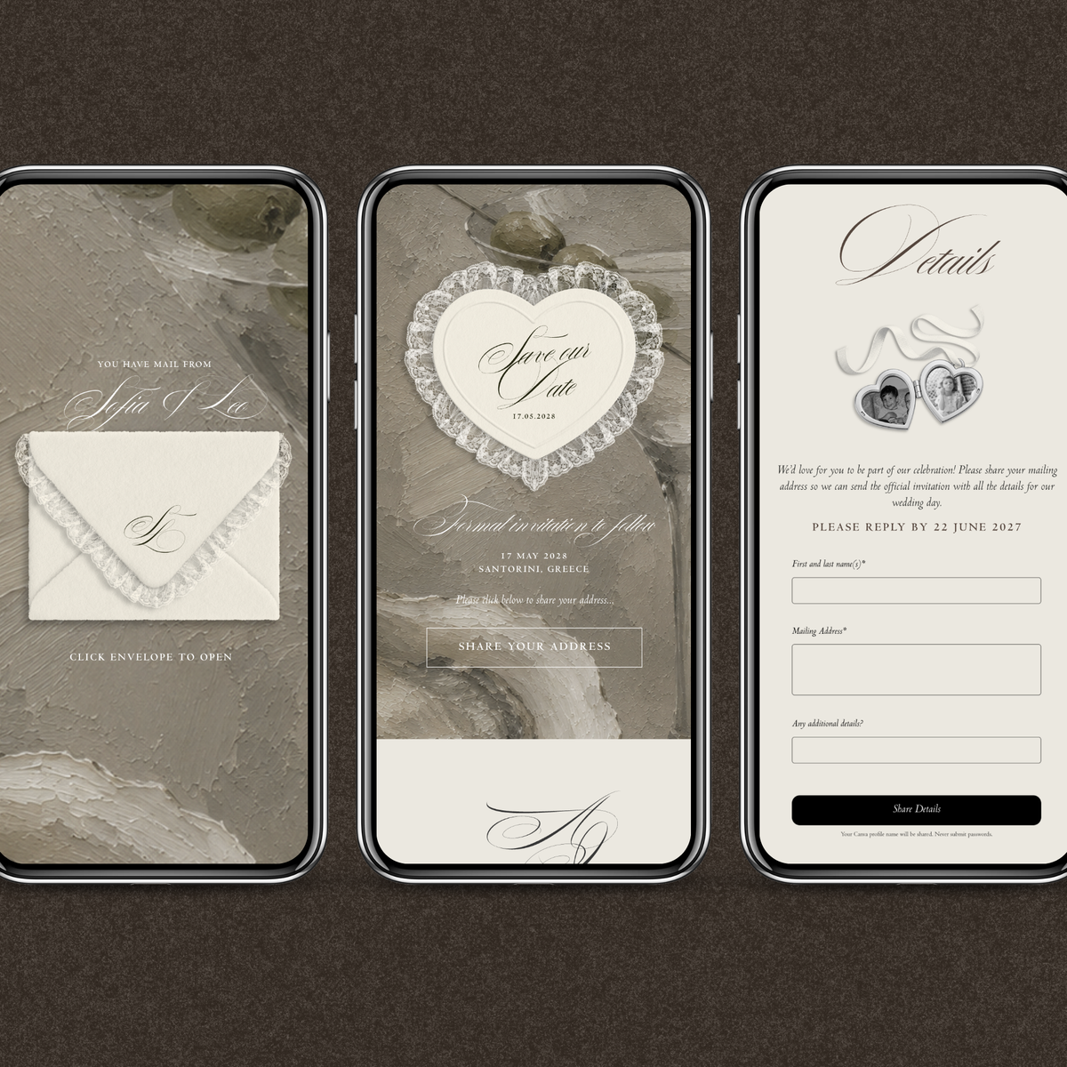 Lace Heart Save The Date Website Template (Lace 0202)