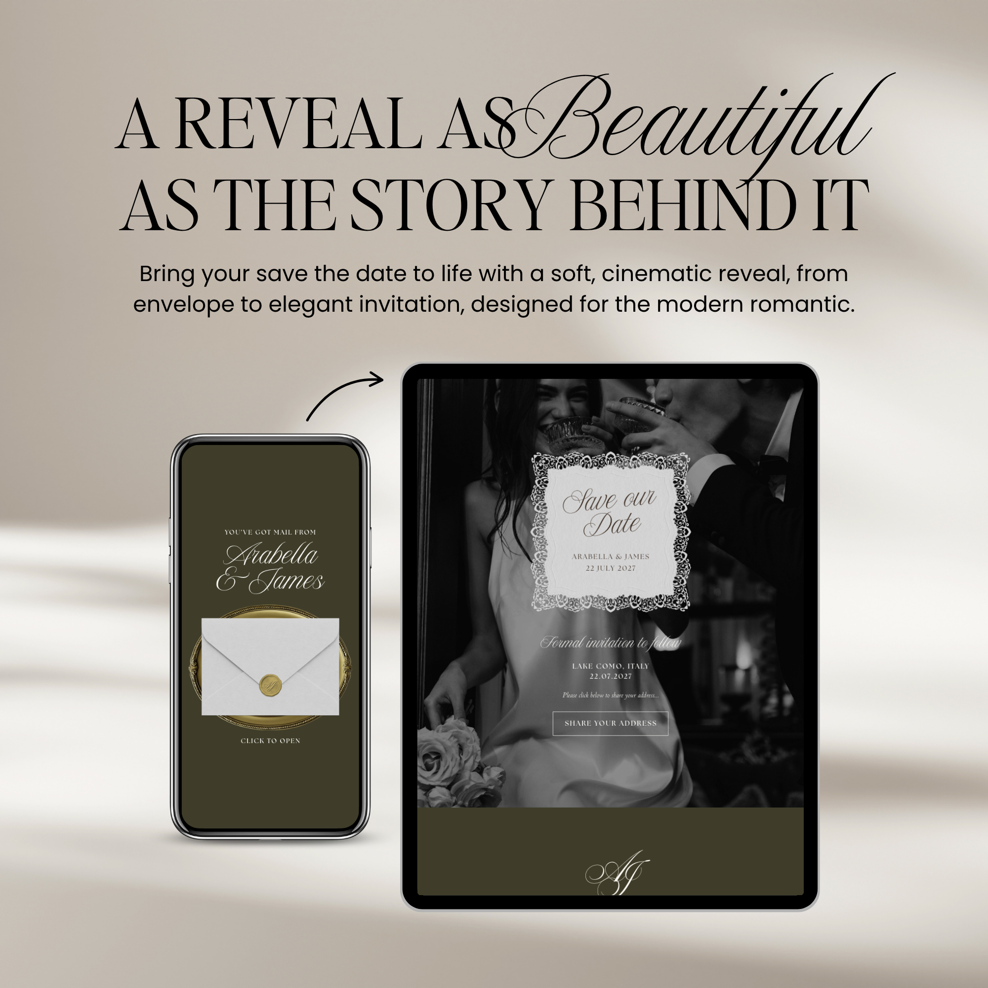 Old Money Save The Date Wedding Website Template (Olive)