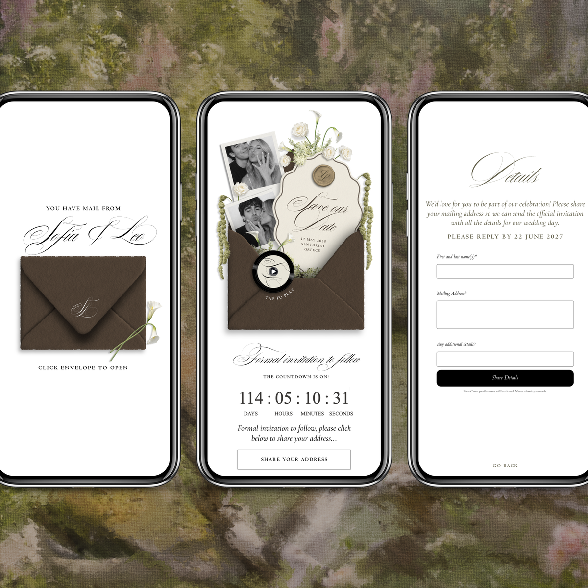 Save The Date Wedding Website Template (Envelope 06 - Brown + Ivory)