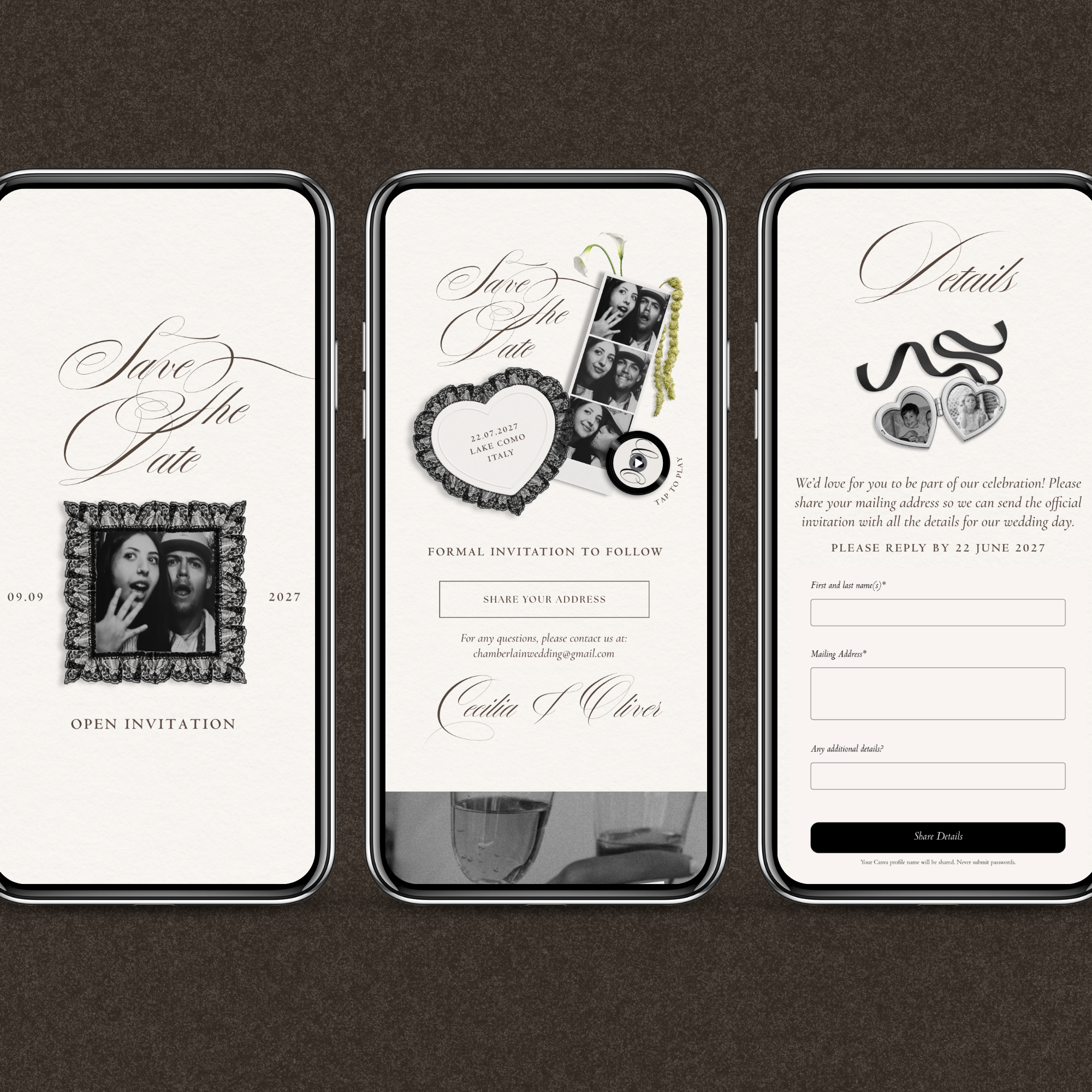 Save The Date Website Template (Romantic 01 - Ivory & Black)