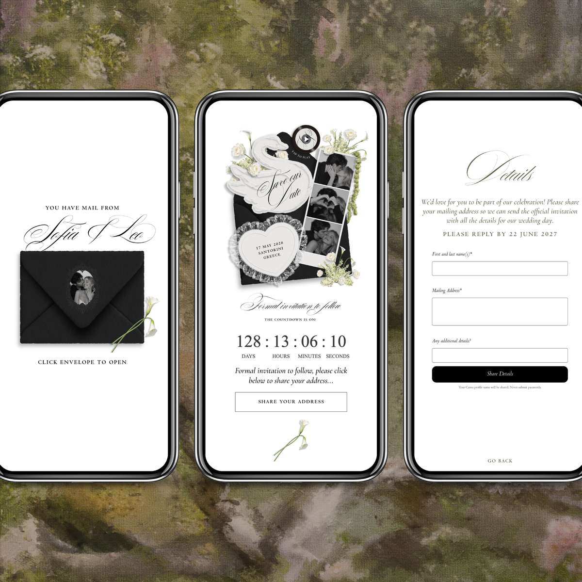 Save The Date Wedding Website Template (Envelope 05 - Black + White)
