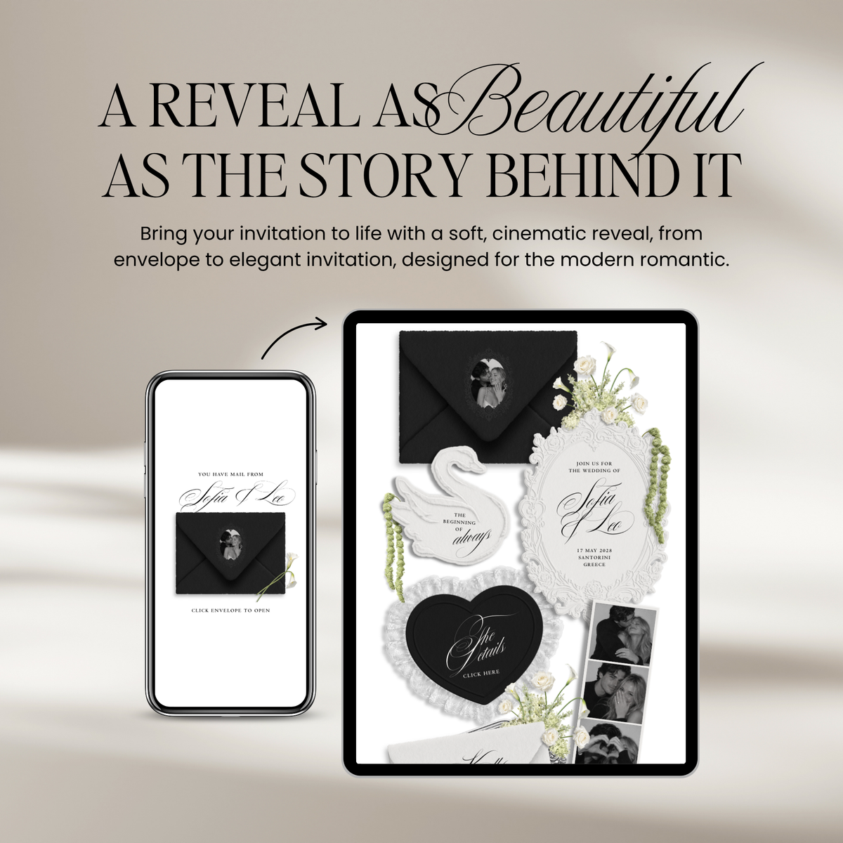 Wedding Website Template with RSVP (Envelope 05 - Black & White)