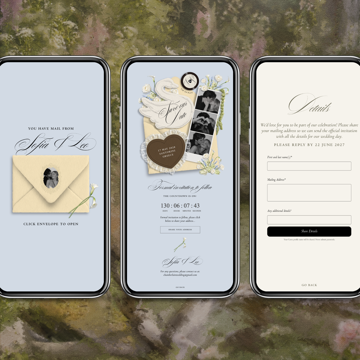 Save The Date Wedding Website Template (Envelope 05 - Yellow, Blue + Brown)