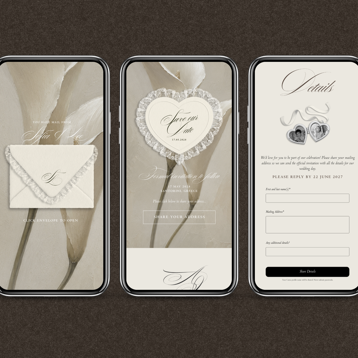 Lace Heart Save The Date Website Template (Lace 0201)