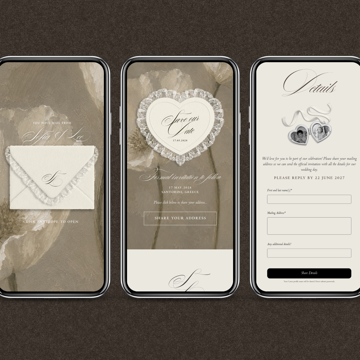 Lace Heart Save The Date Website Template (Lace 0203)