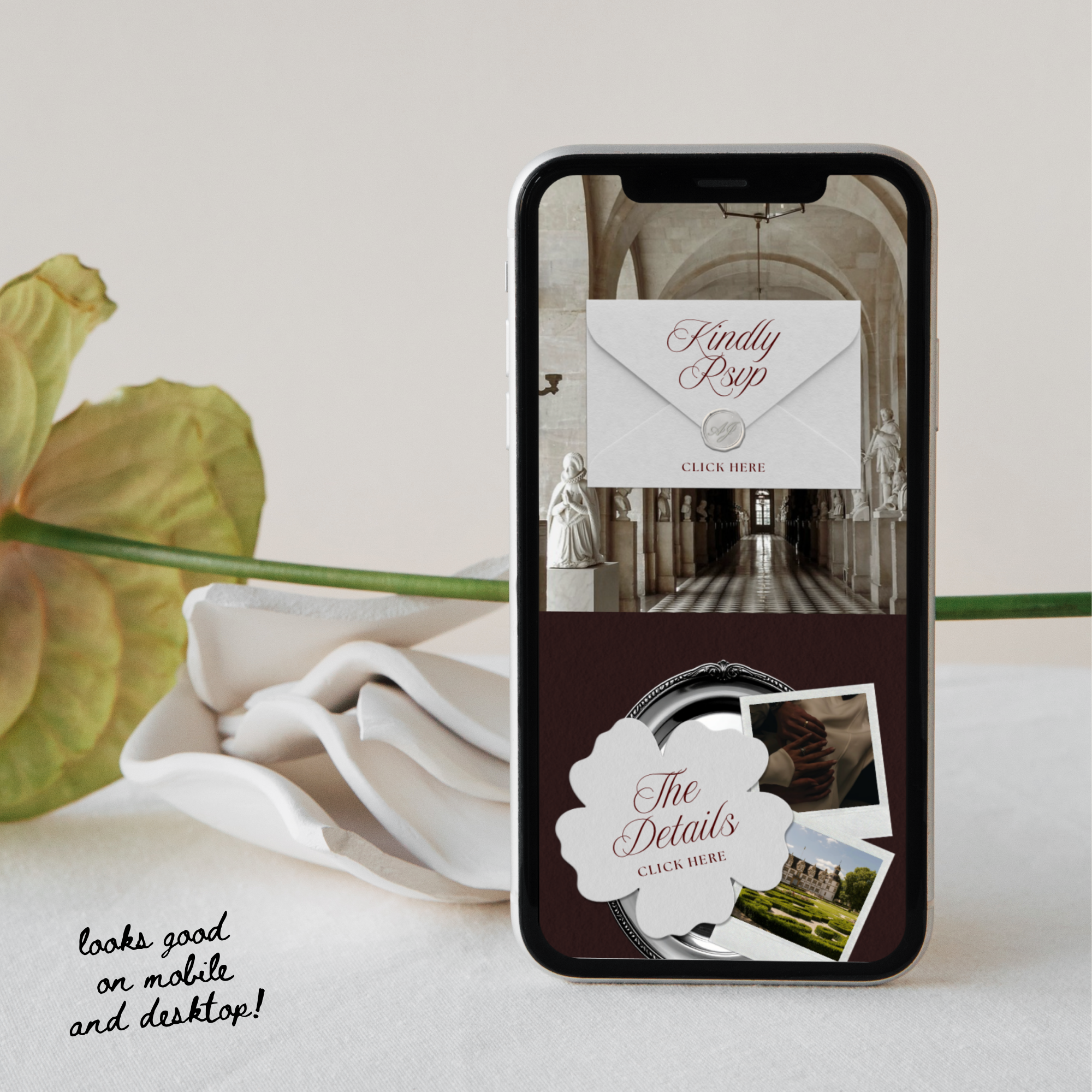 Old Money Wedding Website Template with RSVP (Burgundy)