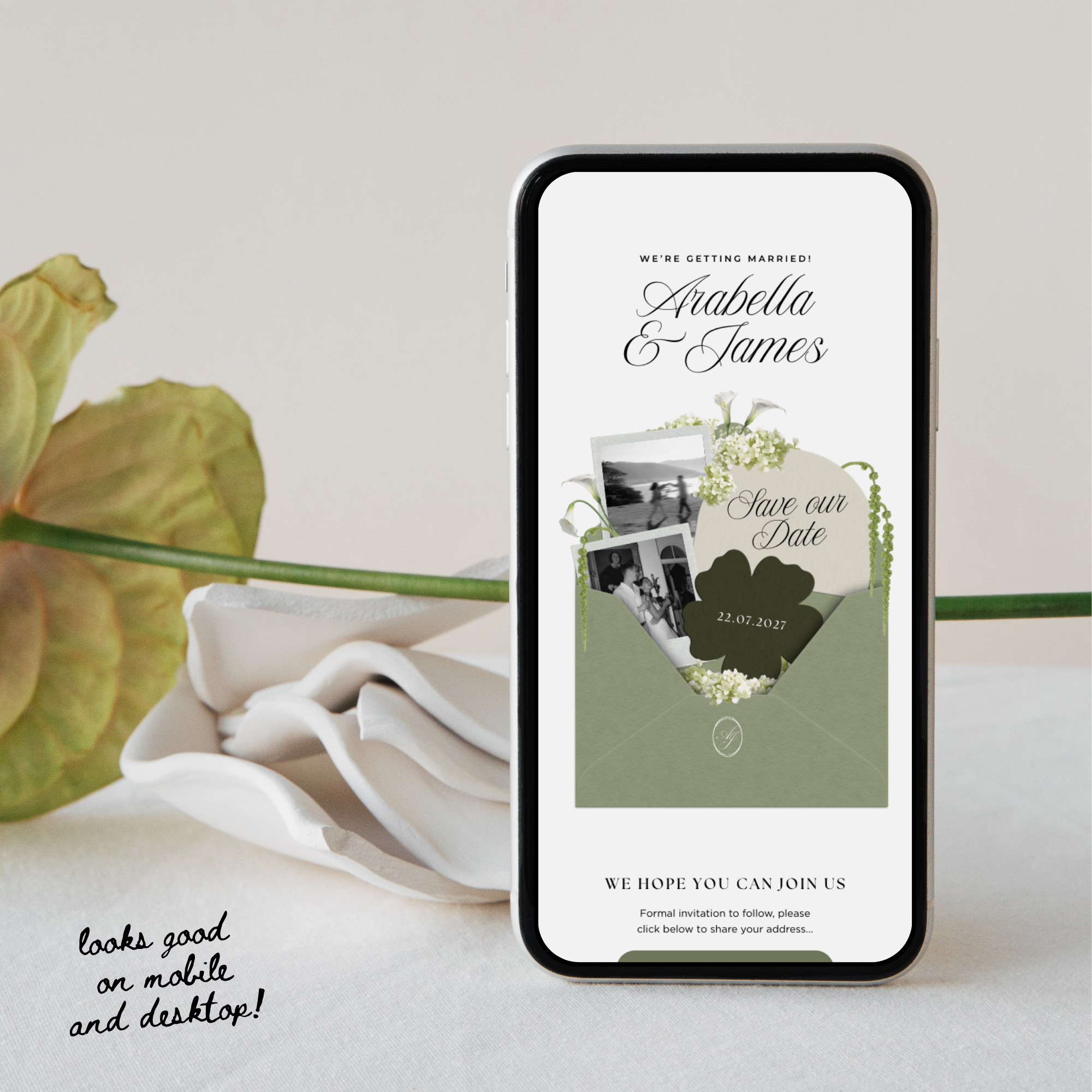 Save The Date Wedding Website Template (Sage & Ivory)