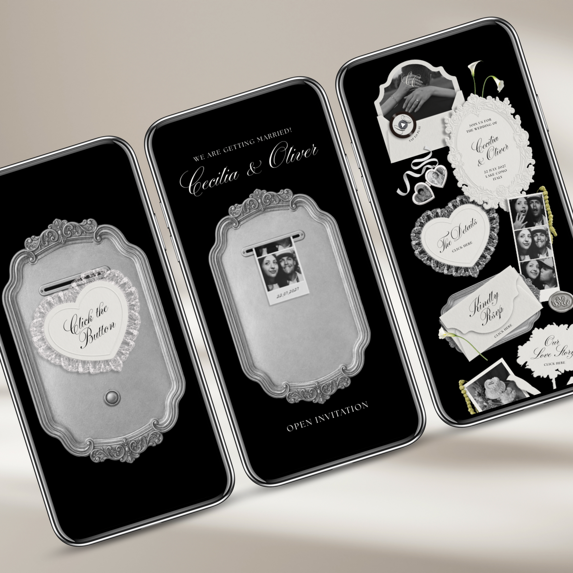 Wedding Website Template with RSVP (Photo Booth 01 - Black)