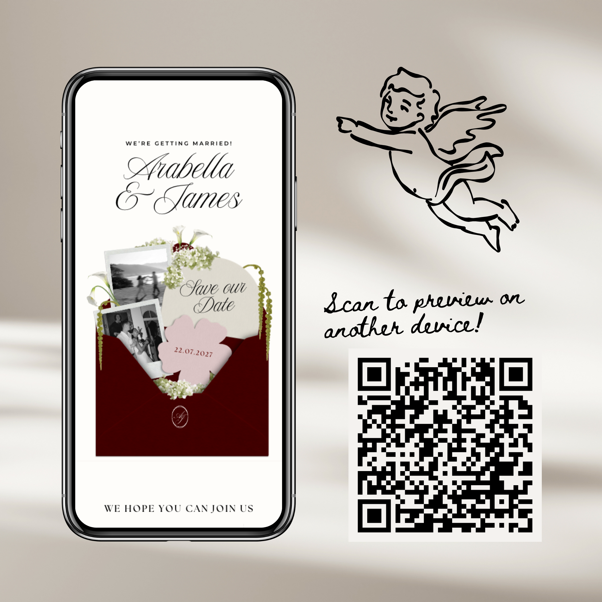 Save The Date Wedding Website Template (Burgundy & Ivory)