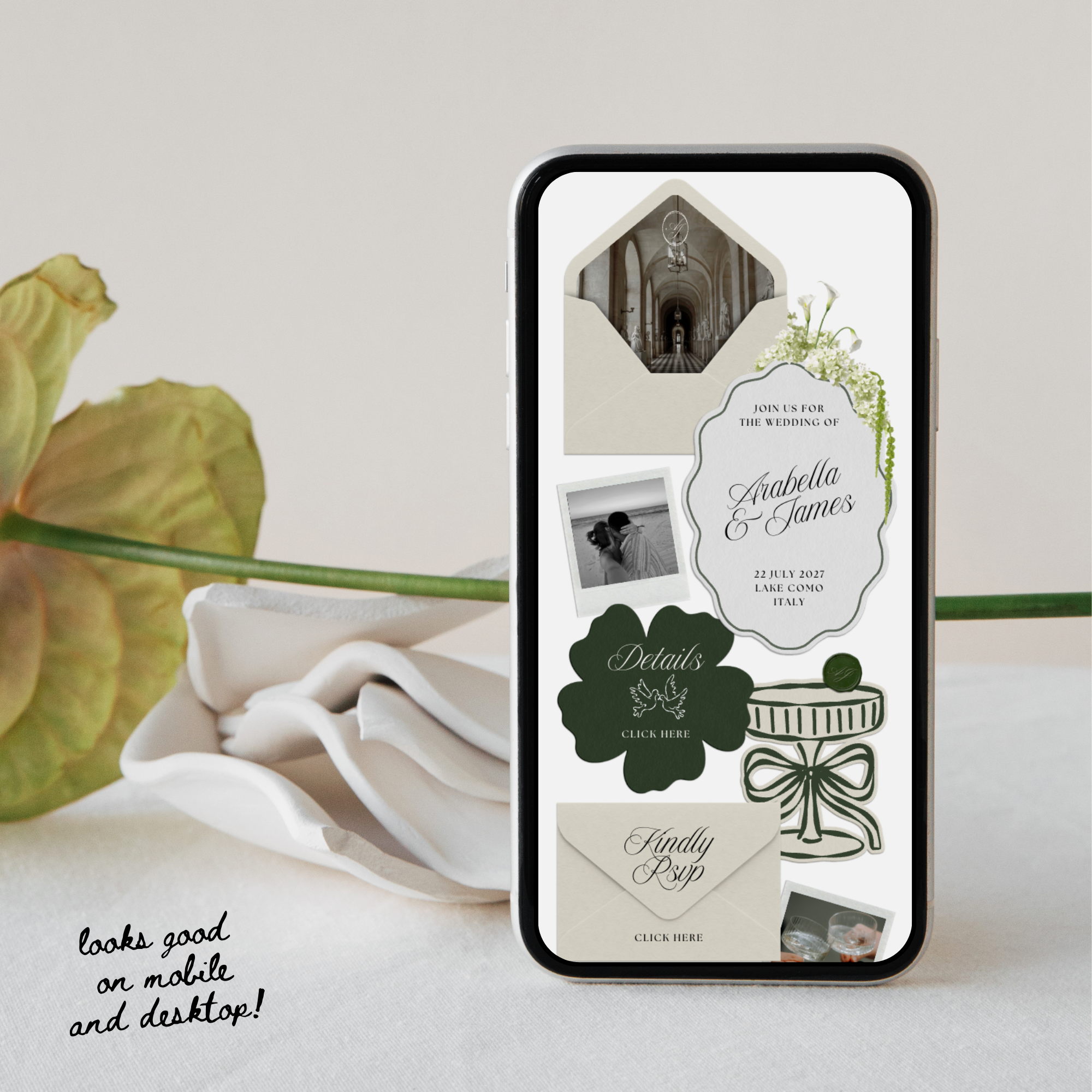 Wedding Website Template with RSVP (White & Green)