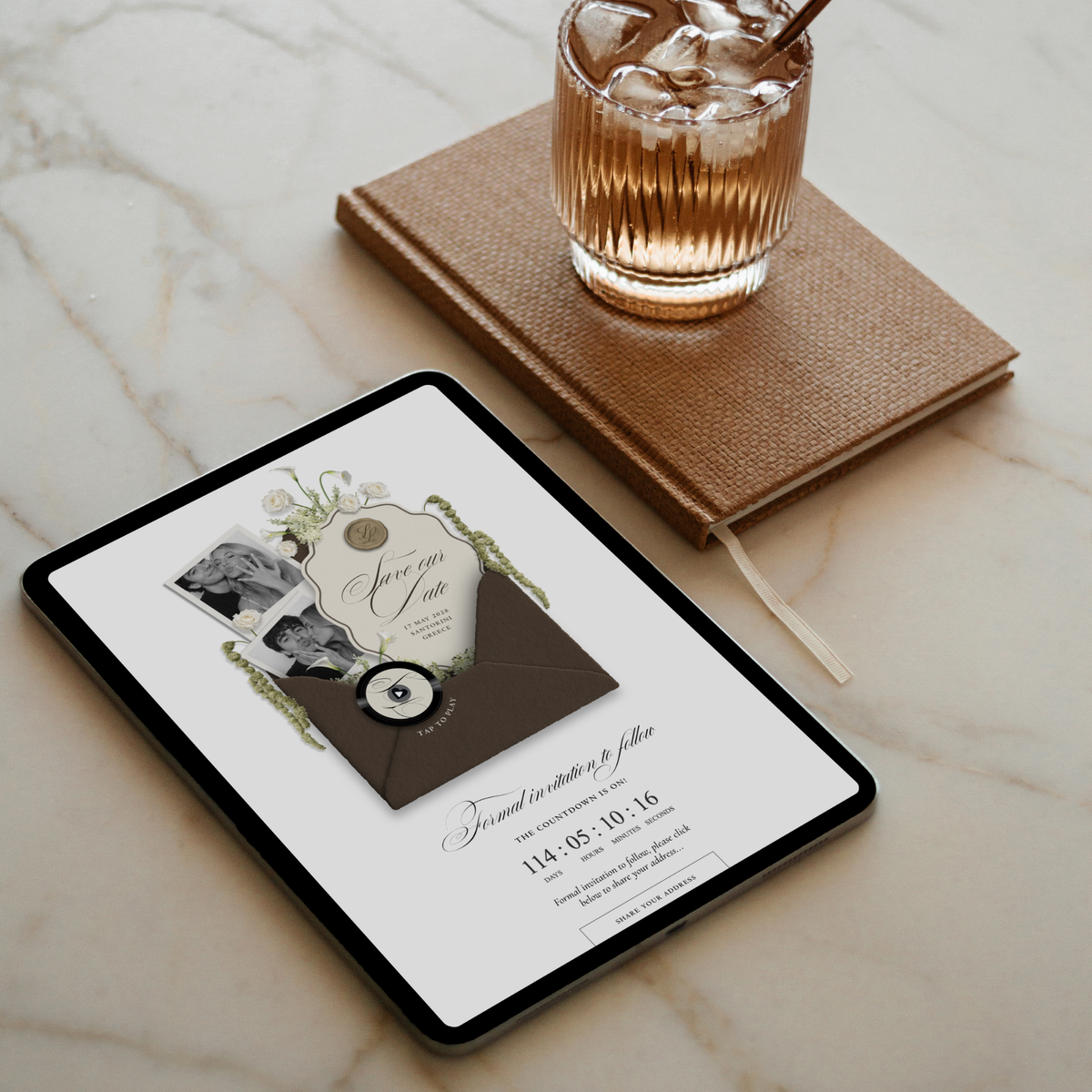 Save The Date Wedding Website Template (Envelope 06 - Brown + Ivory)