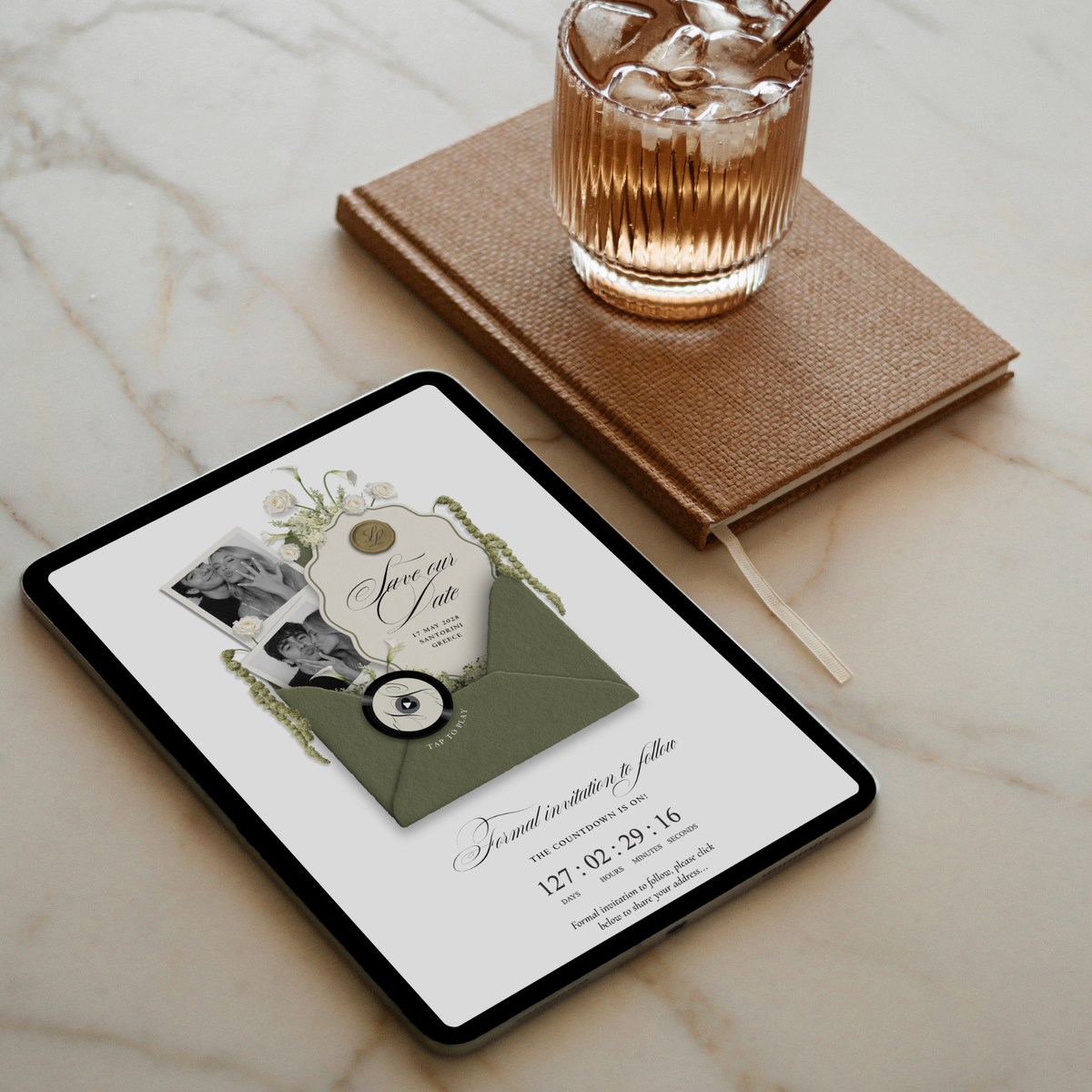 Save The Date Wedding Website Template (Envelope 06 - Sage Green + Ivory)