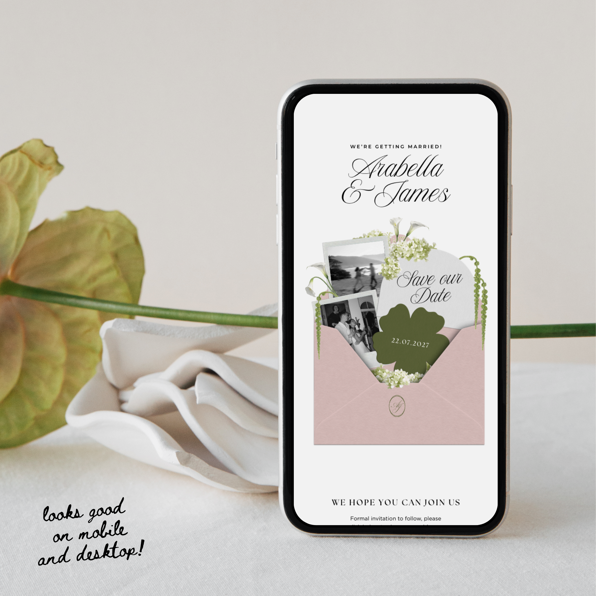 Save The Date Wedding Website Template (Pink & Green)