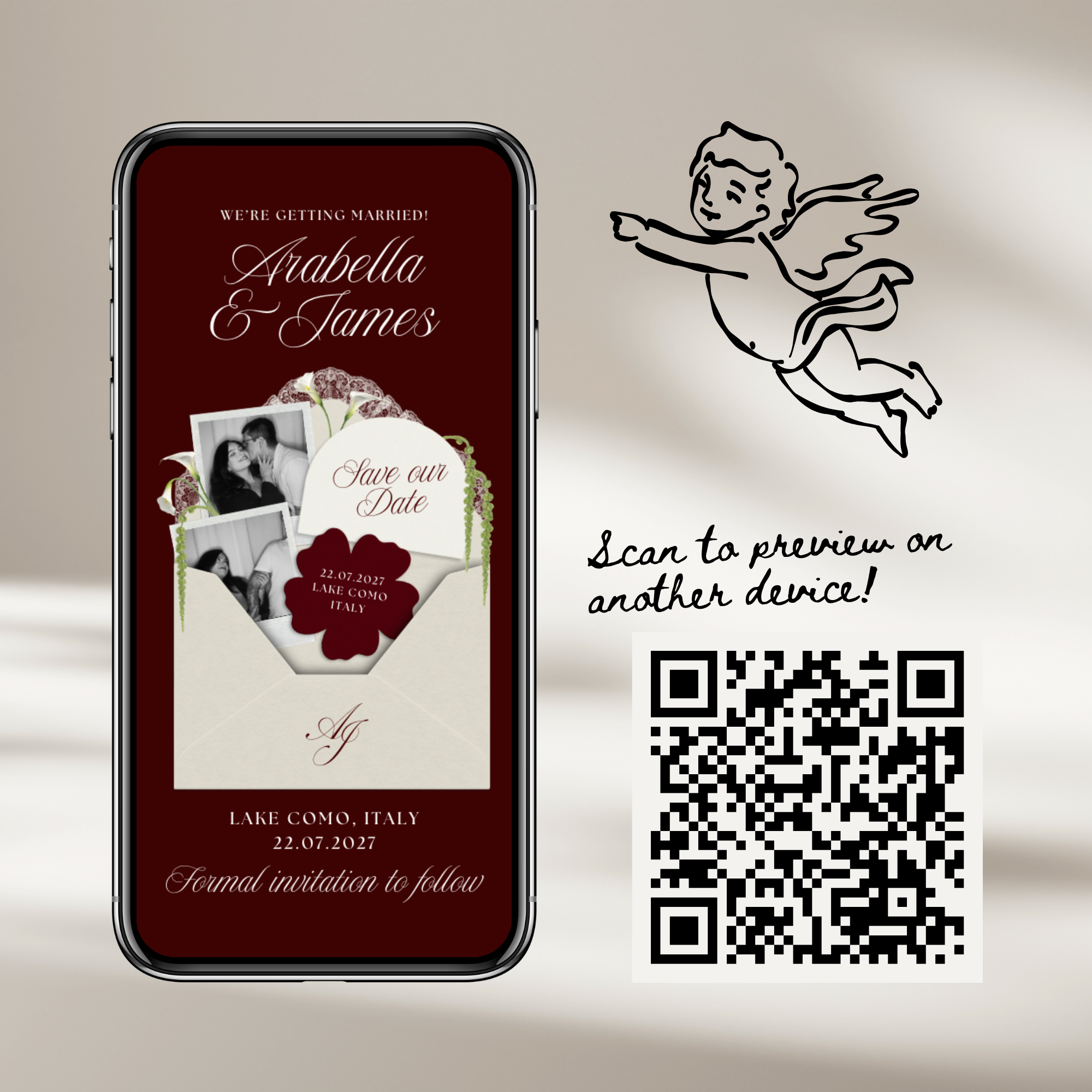 Old Money Save The Date Website Template (Burgundy)