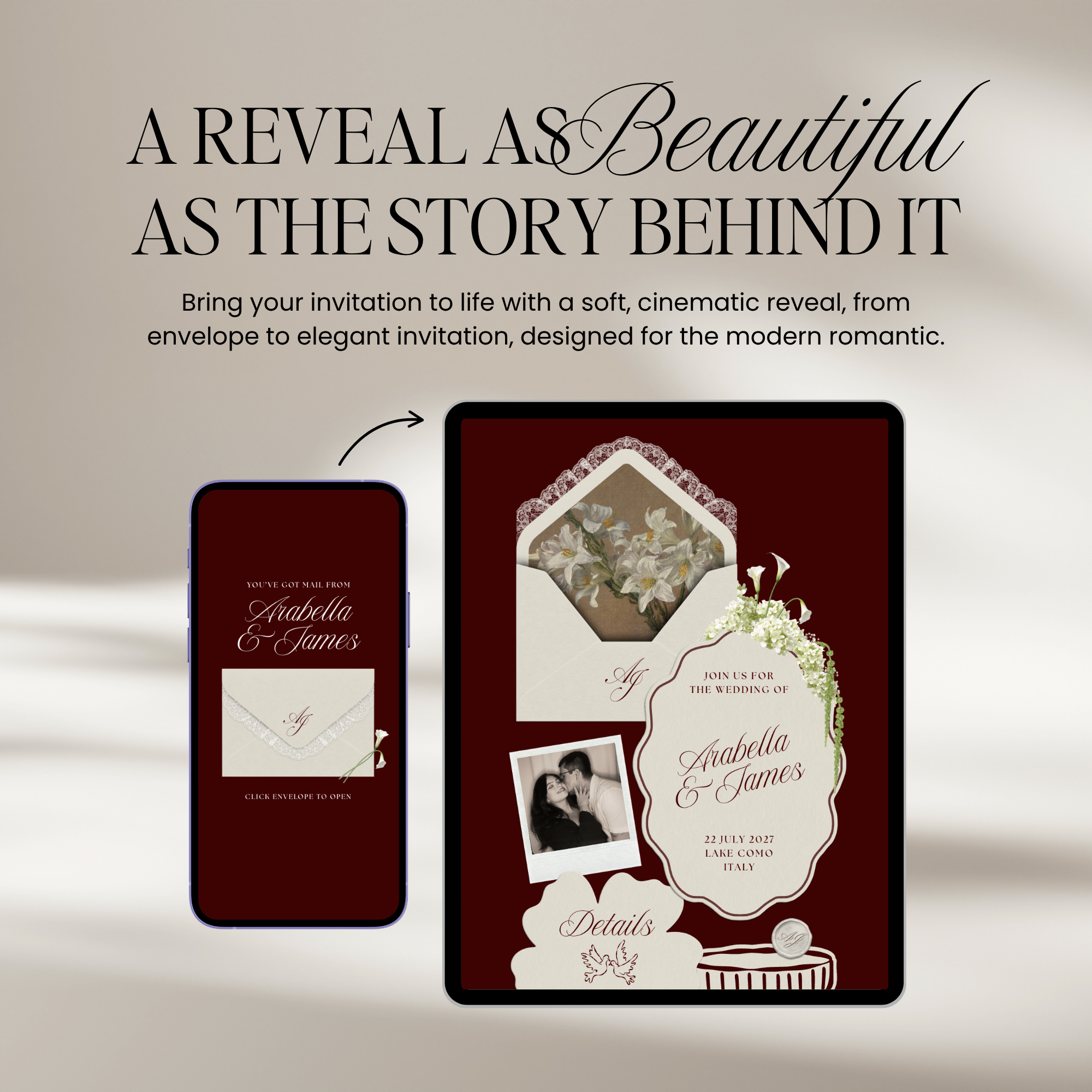 Old Money Wedding Website Template with RSVP (Burgundy)