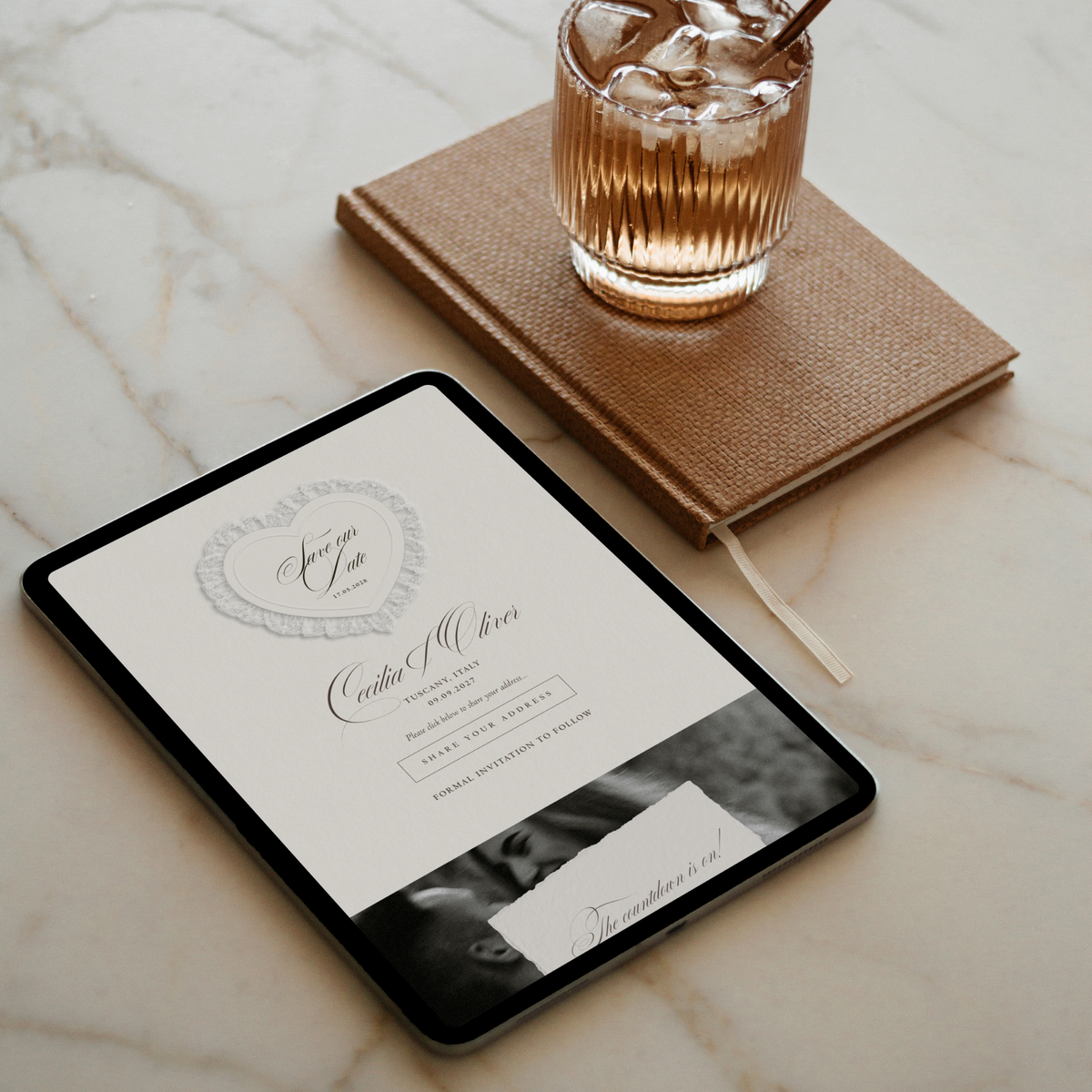 Lace Heart Save The Date Website Template (Lace 03 - Ivory)