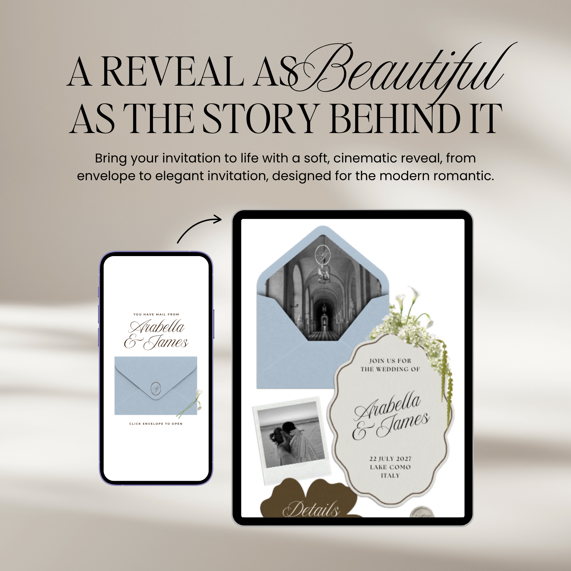 Wedding Website Template with RSVP (Brown & Dusty Blue)