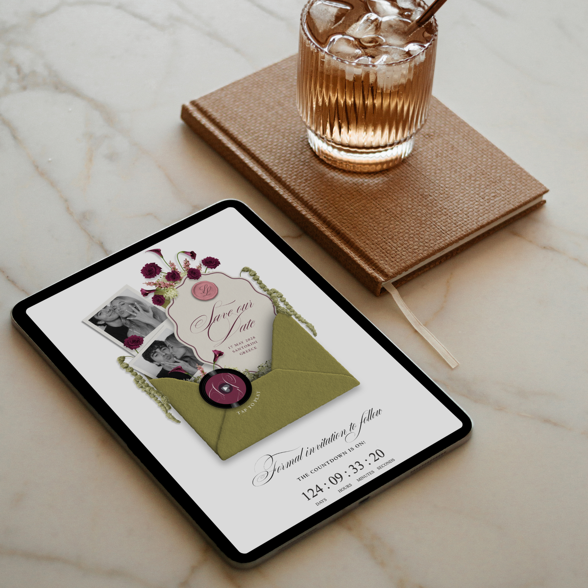 Save The Date Wedding Website Template (Envelope 06 - Chartreuse, Pink + Burgundy)