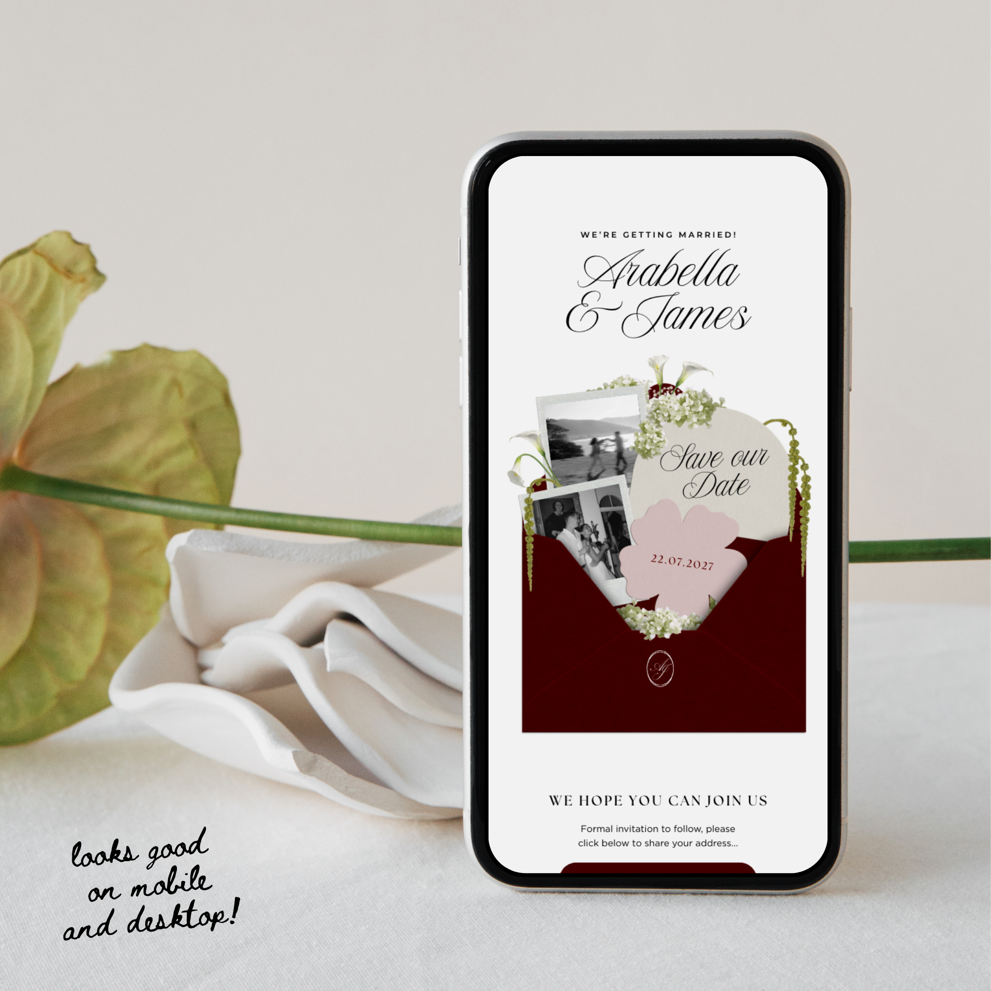 Save The Date Wedding Website Template (Burgundy & Ivory)