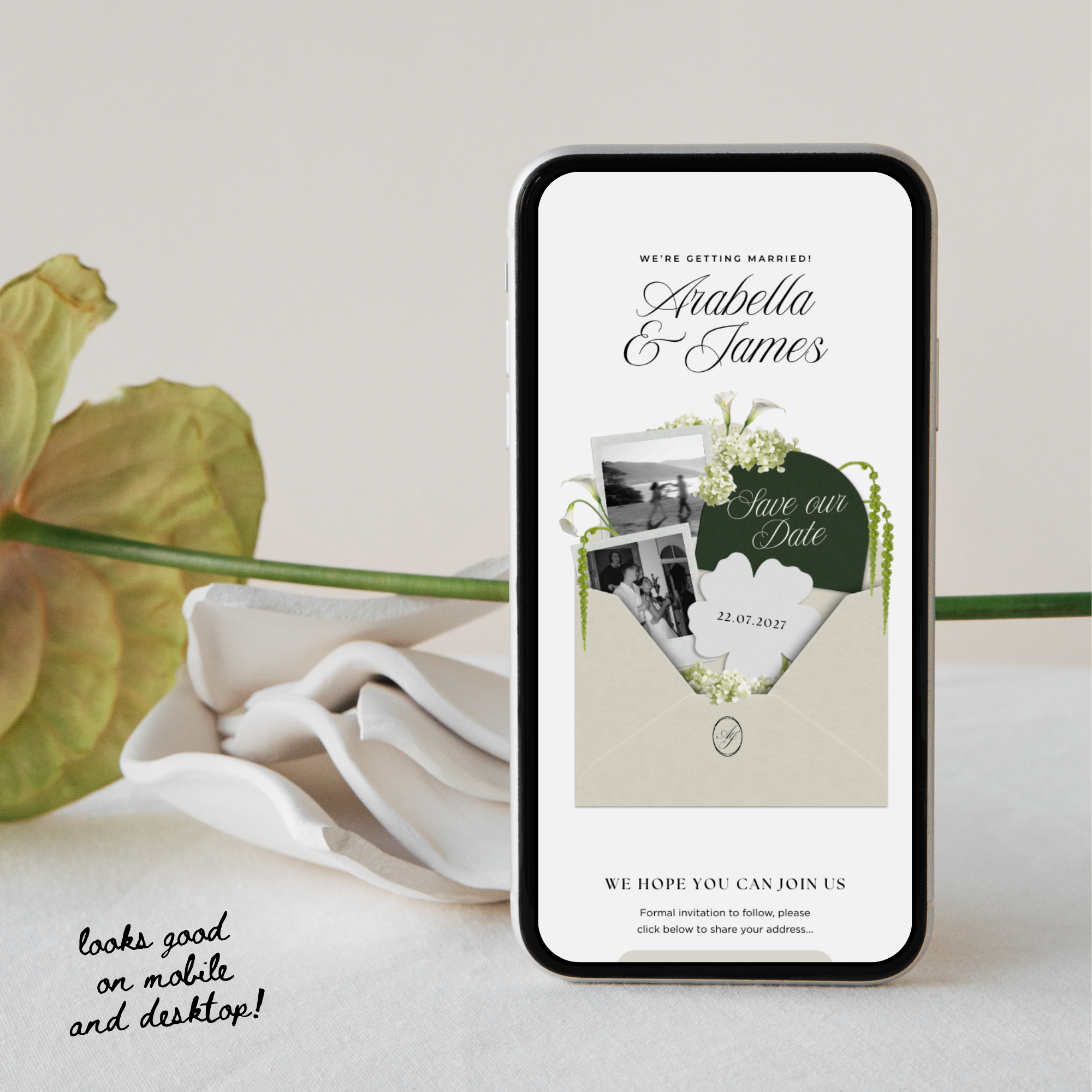 Save The Date Wedding Website Template (White & Green)