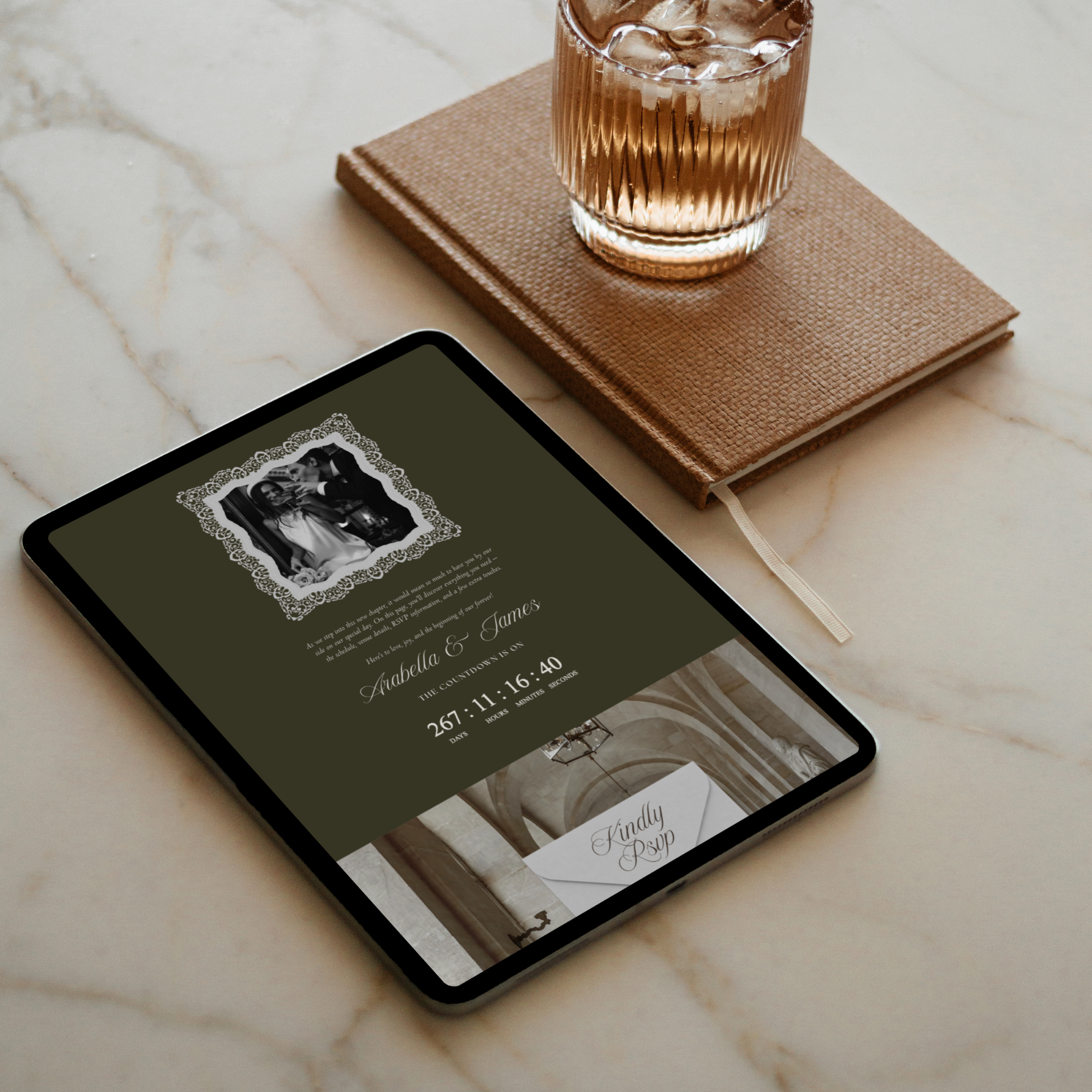 Old Money Wedding Website Template with RSVP (Olive)
