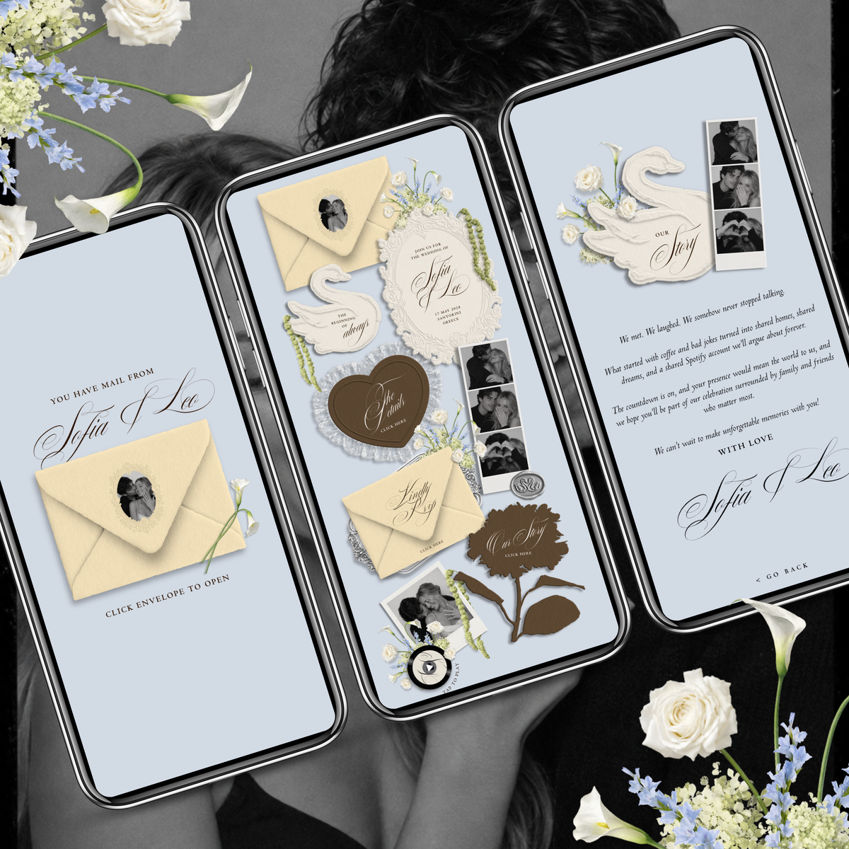 Wedding Website Template with RSVP (Envelope 05 - yellow, blue + brown)