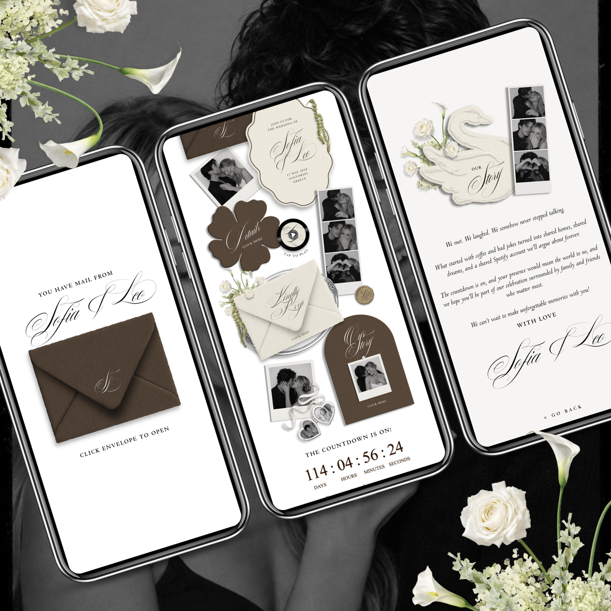 Wedding Website Template with RSVP (Envelope 06 - Brown + Ivory)