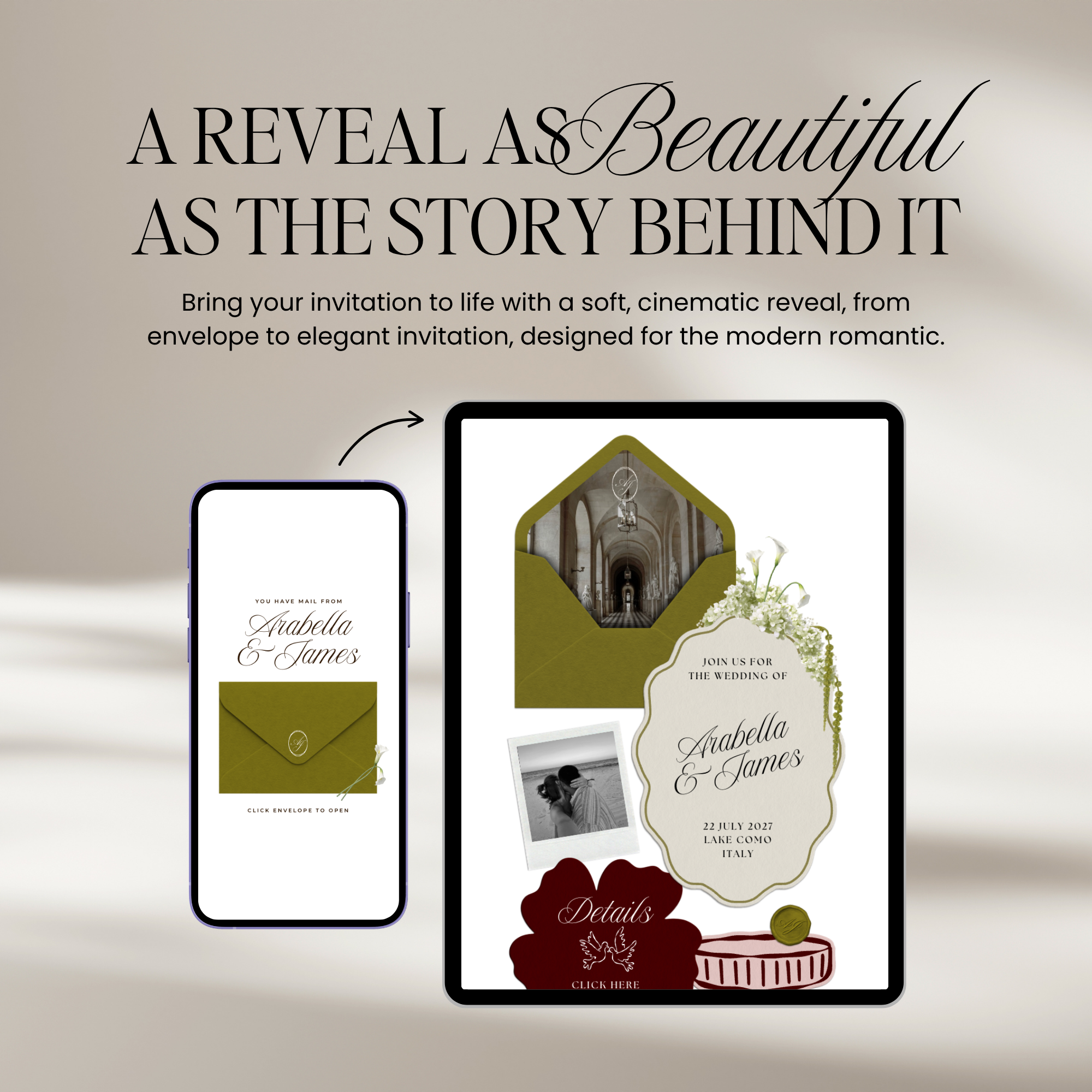 Wedding Website Template with RSVP (Olive Green & Burgundy)