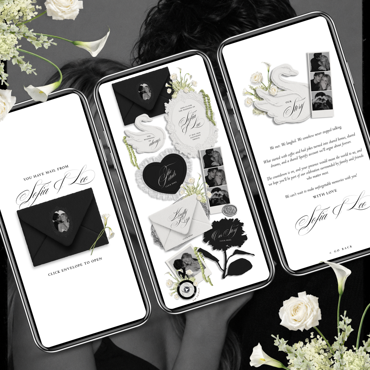 Wedding Website Template with RSVP (Envelope 05 - Black & White)