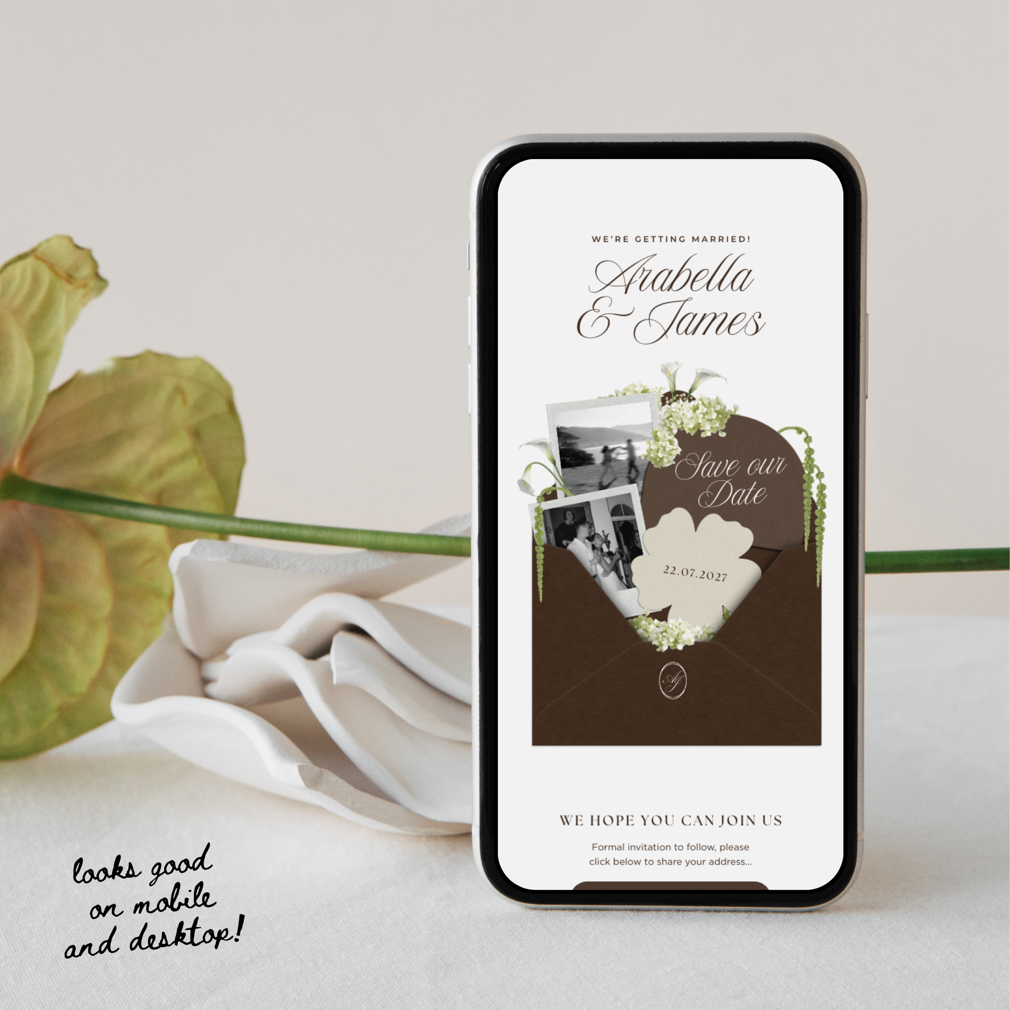 Classic Save The Date Wedding Website Template (Brown & Ivory)