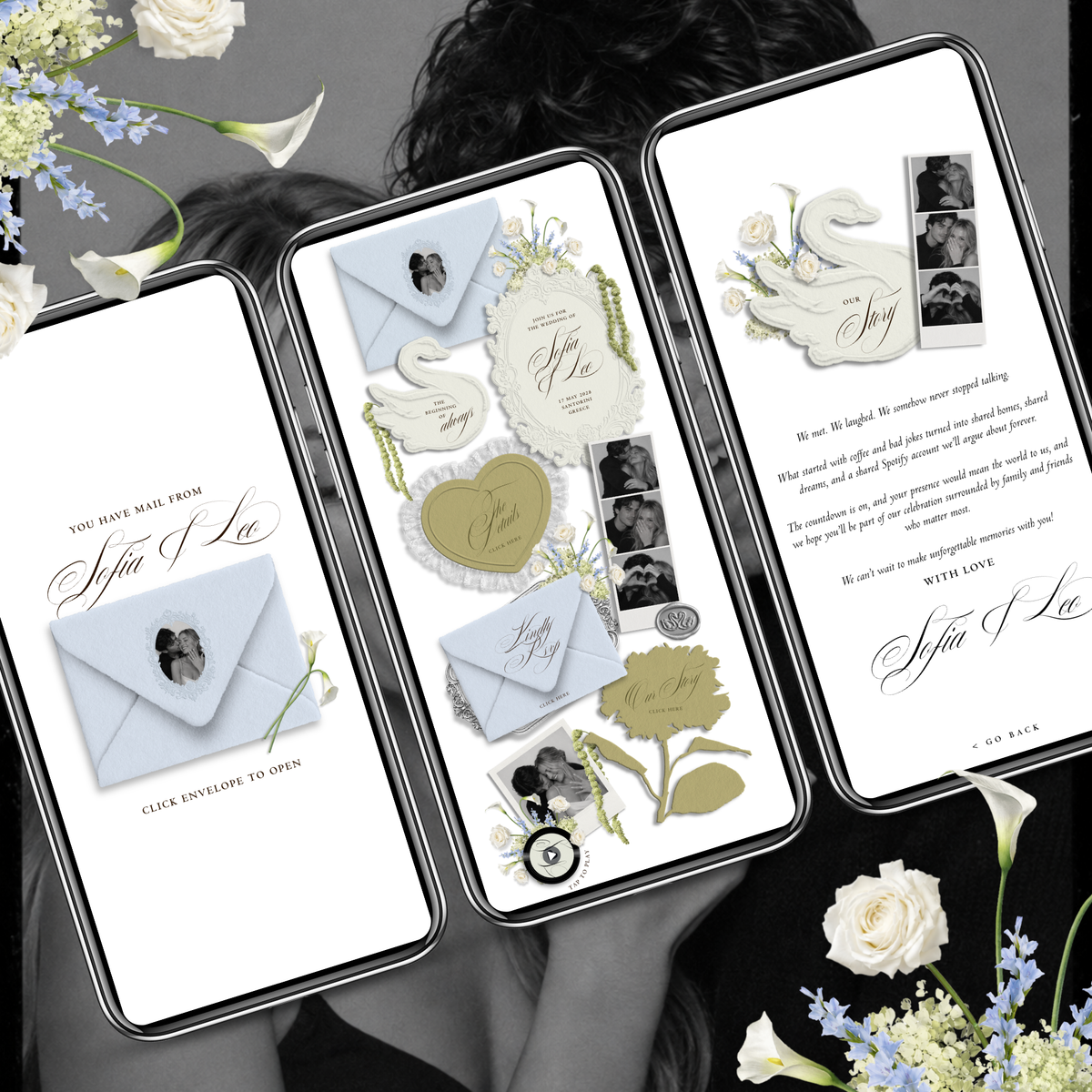 Wedding Website Template with RSVP (Envelope 05 - Blue + Green)